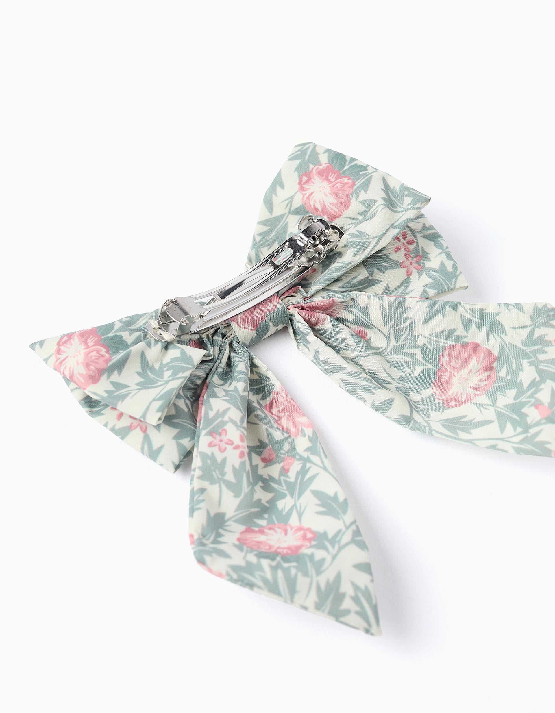 Barrette avec Noeud Floral pour Bébé et Fille, Beige/Vert/Rose