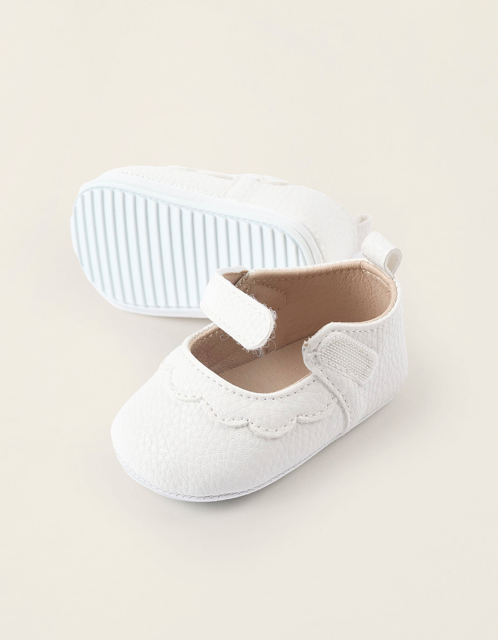 Faux Leather Ballerina Flats for Newborn Girls, White