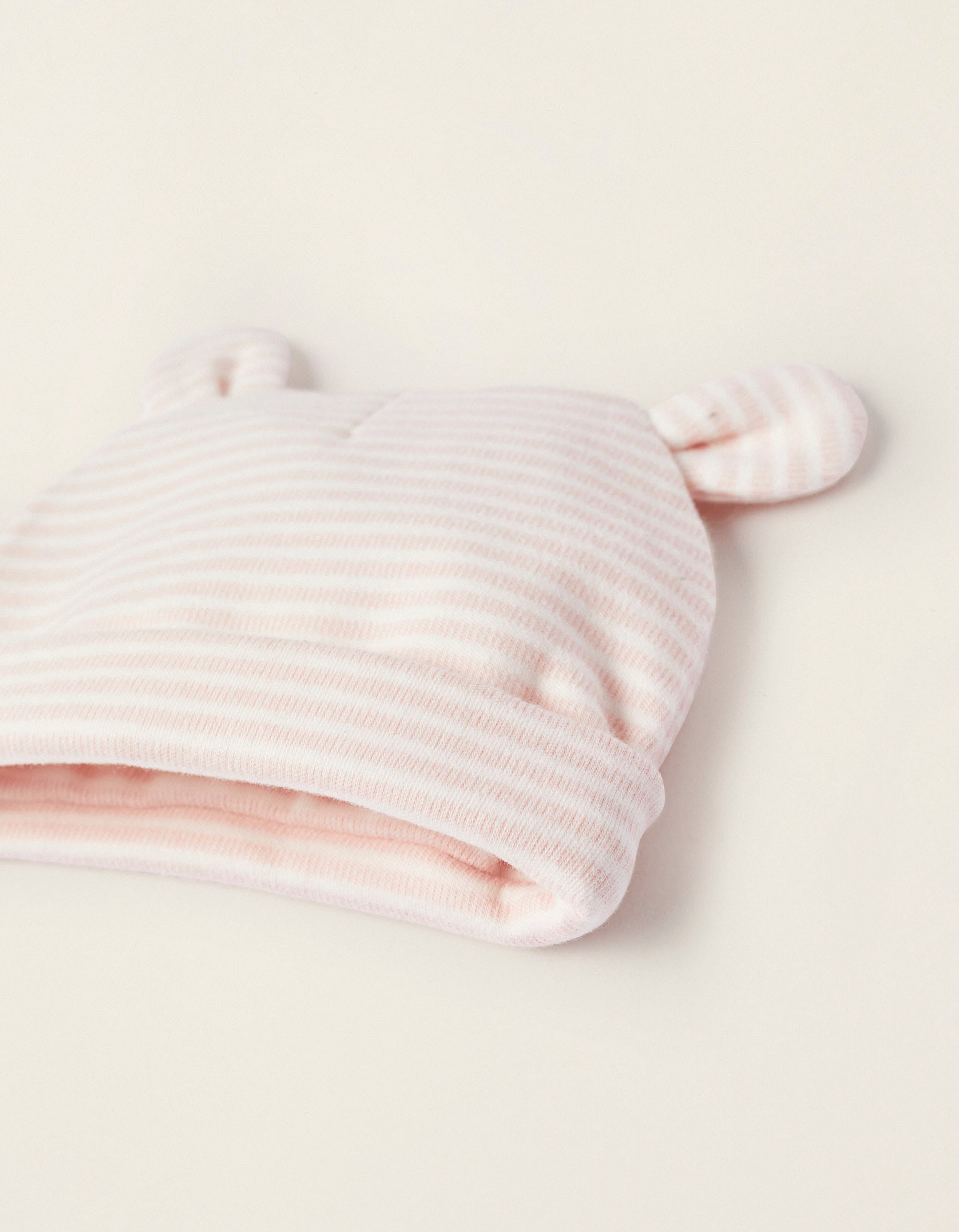 Pack of 2 Cotton Beanies for Newborn Girls, White/Pink