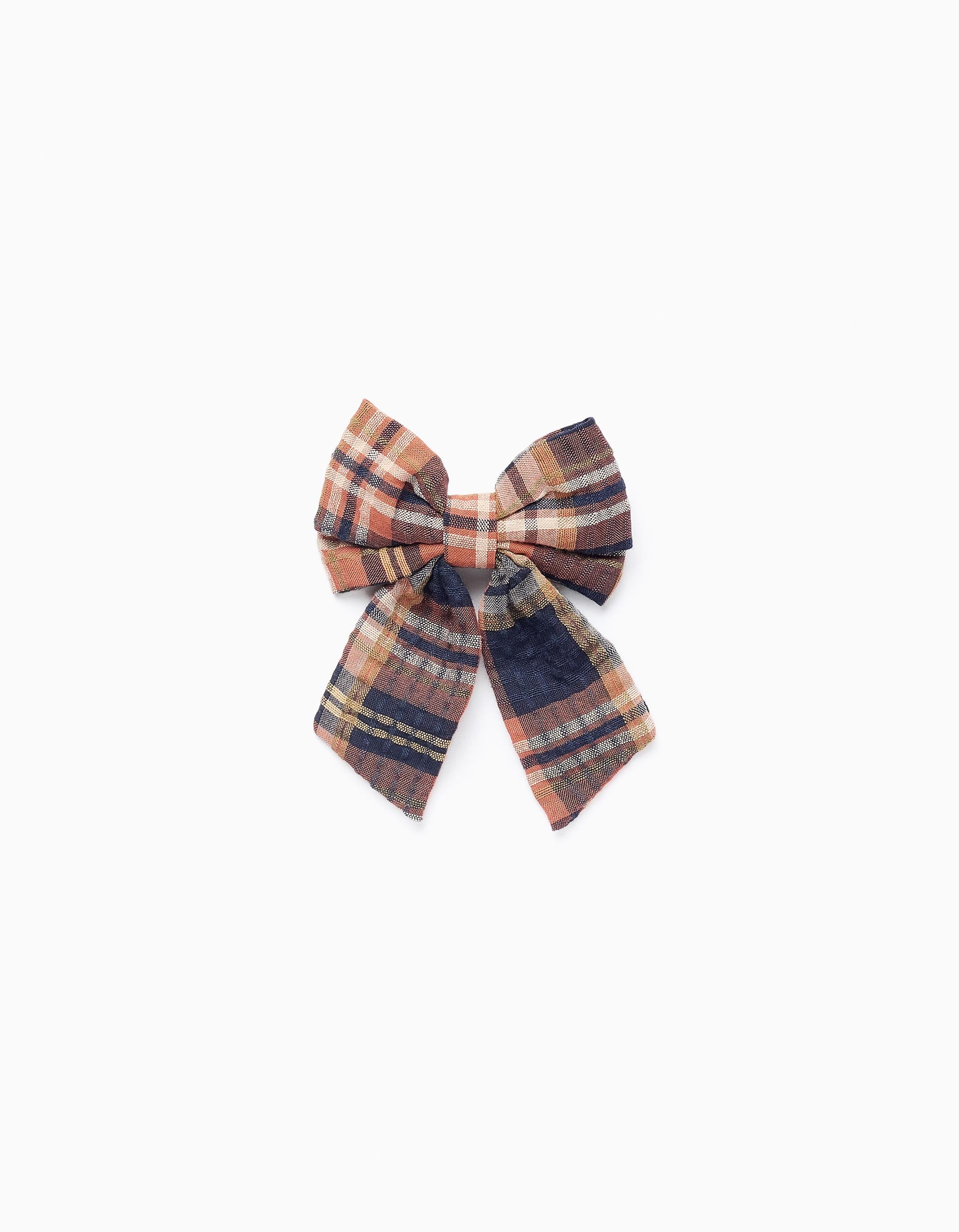 Hair Clip with Bow and Check for Babies Girls 'B&S', Orange/Blue