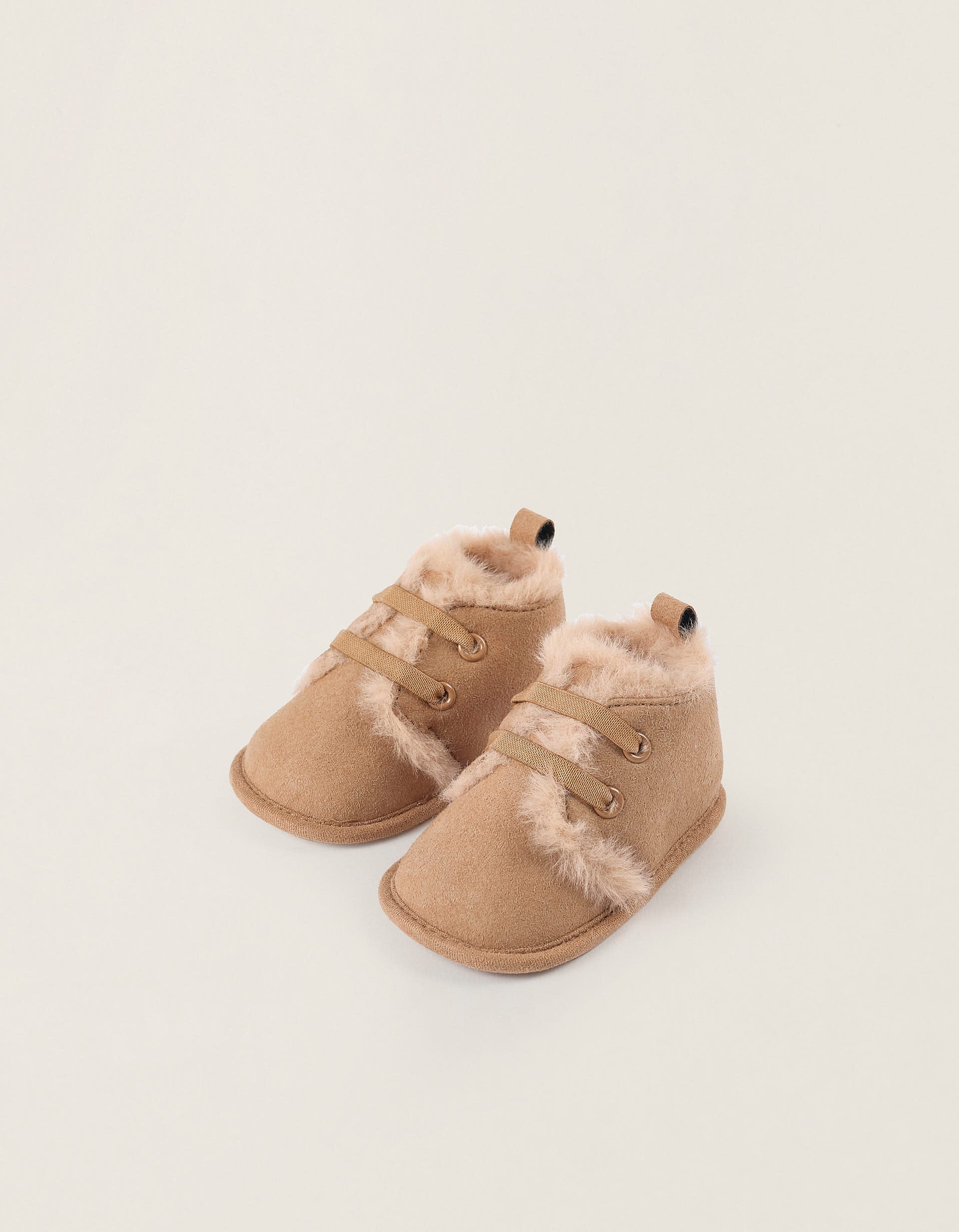 Suedette Boots with Faux Fur Lining for Newborns, Beige