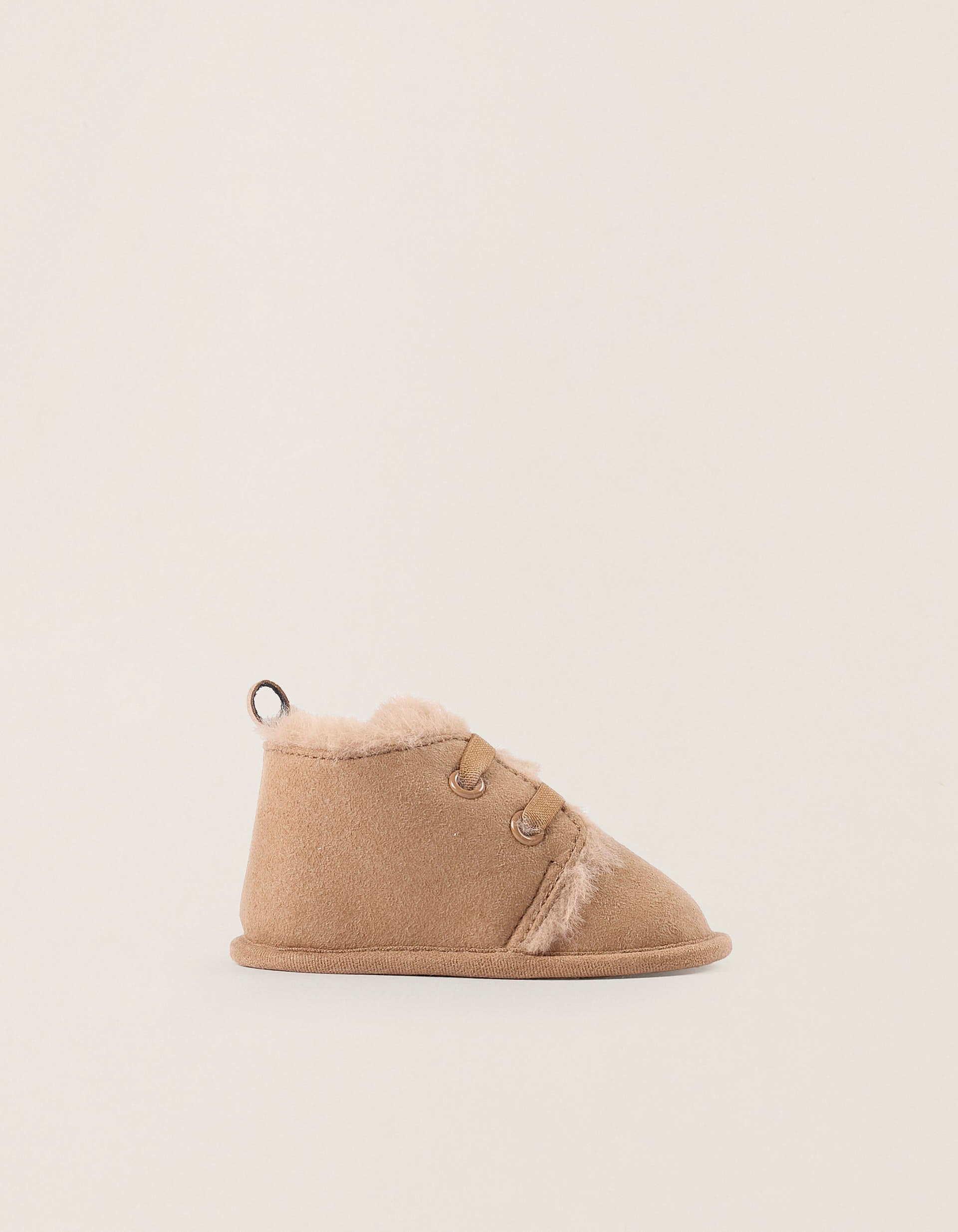 Suedette Boots with Faux Fur Lining for Newborns, Beige