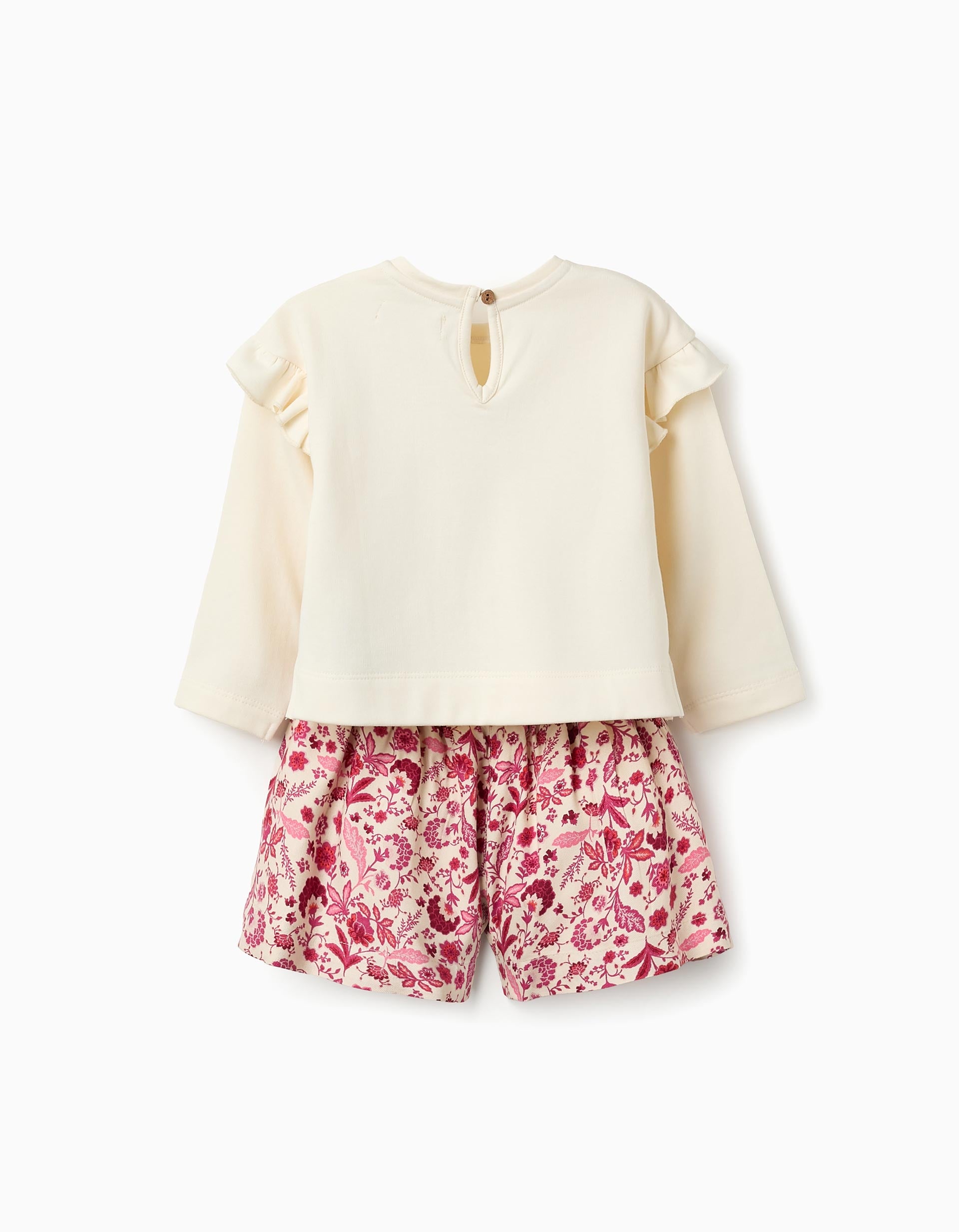 Sudadera + Bermuda Floral para Bebé Niña, Blanco/Rosa