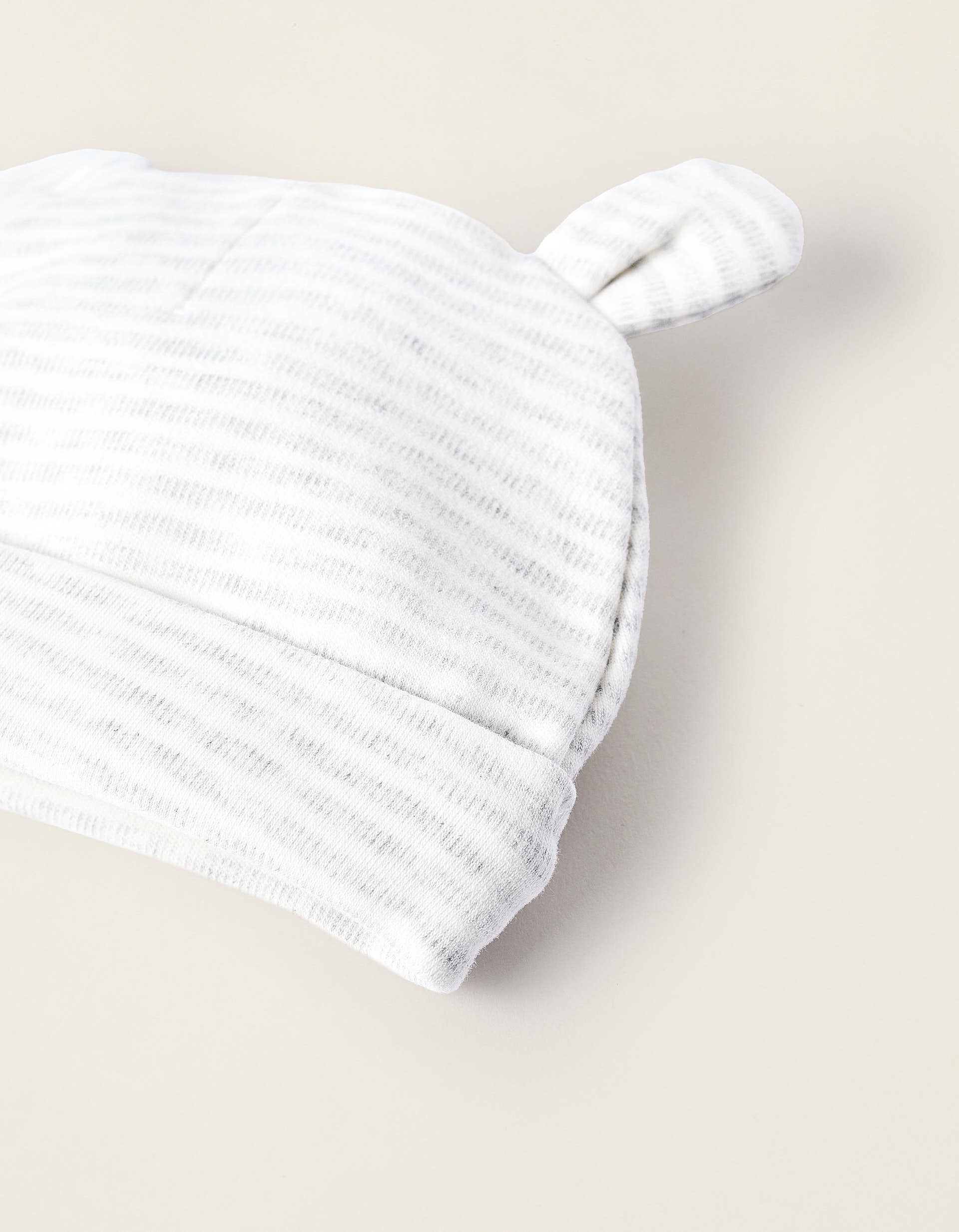 Pack of 2 Cotton Beanies for Newborns, White/Grey