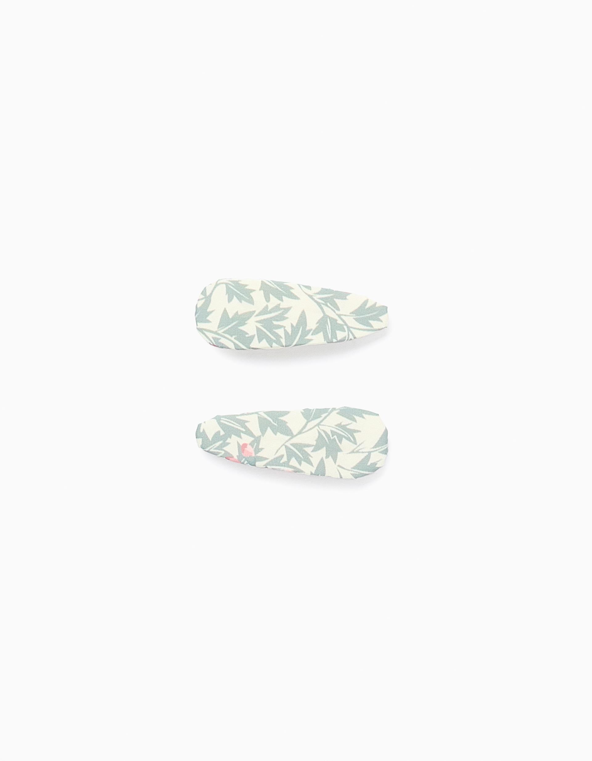 Pack of 2 Hair Clips with Floral Motif for Baby and Girls, Beige/Green/Pink