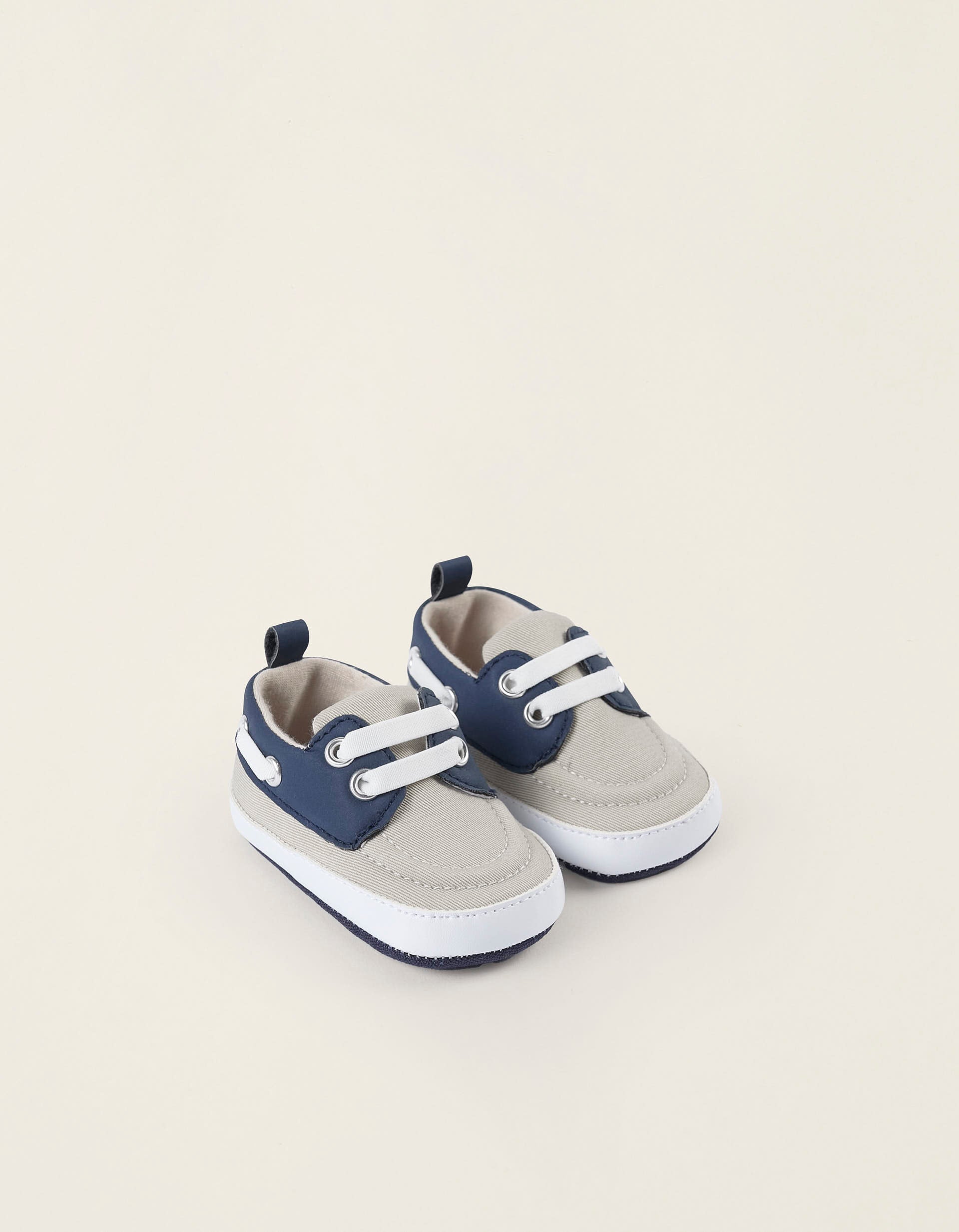 Deck Shoes for Newborn Boys, Beige/Navy Blue