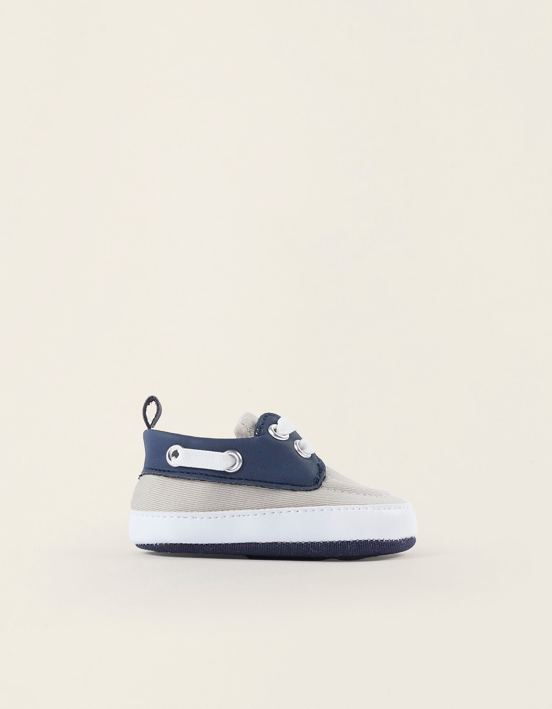 Chaussures Bateau pour Nouveau-Né, Beige/Bleu Foncé