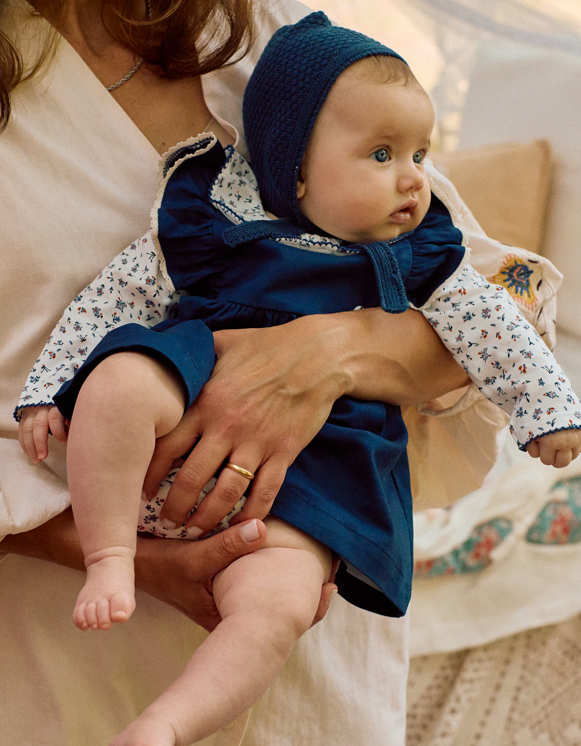 Bonnet en Maille avec Lanières Latérales pour Nouveau-né, Turquoise