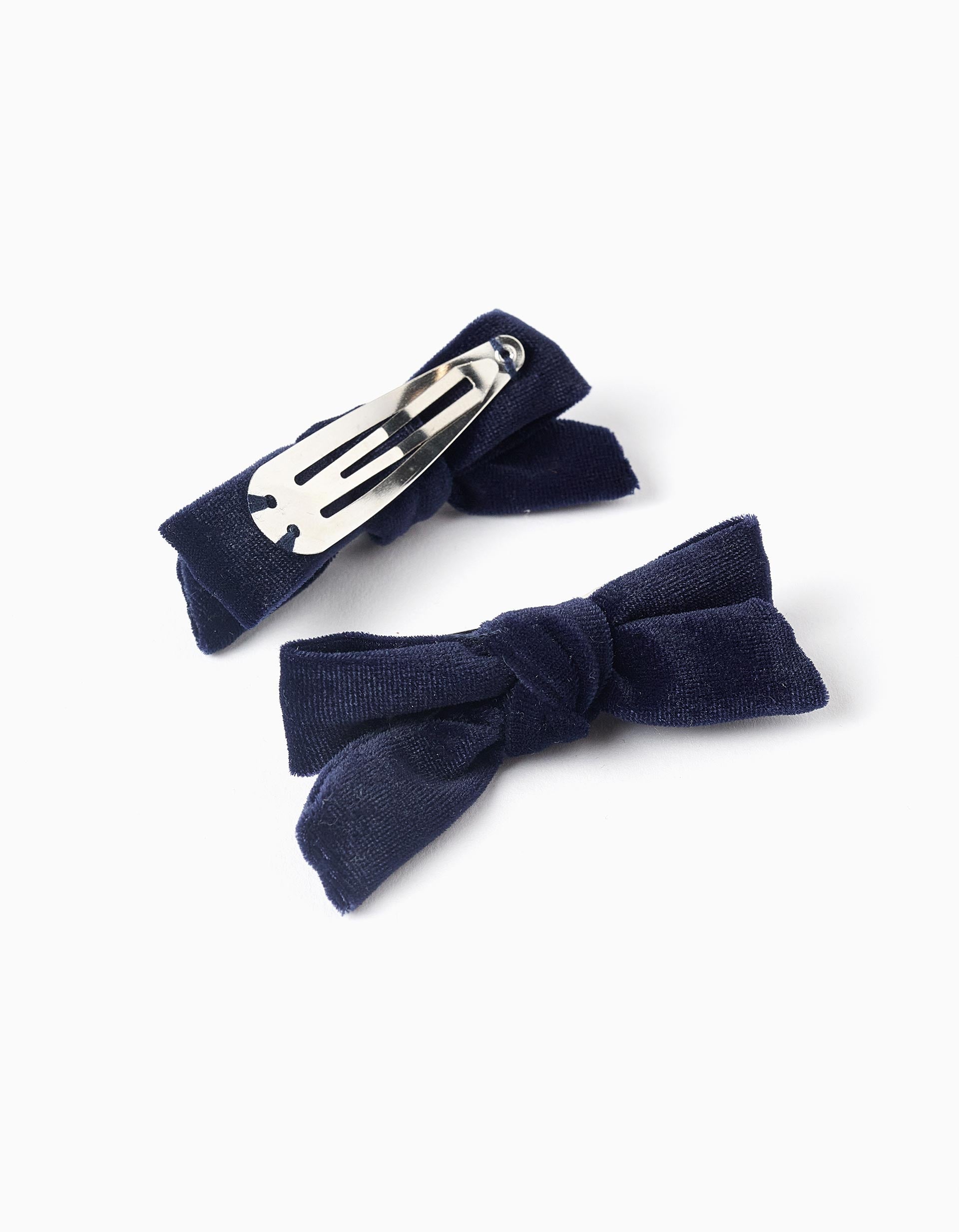 Pack of 2 Hair Clips with Velvet Bow for Baby and Girls, Dark Blue