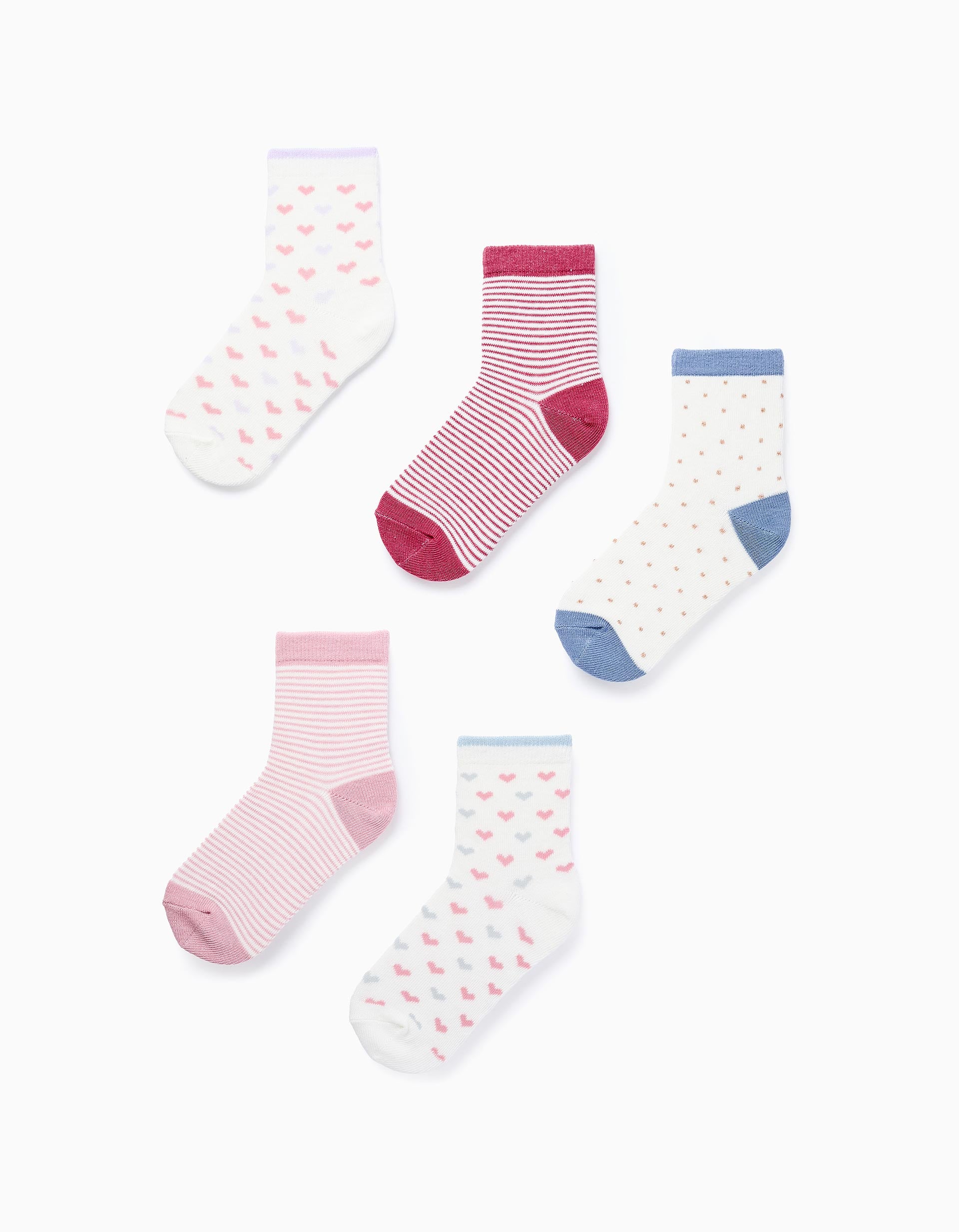 Pack 5 Paires de Chaussettes à Motif pour Fille, Rose/Bleu/Lilas