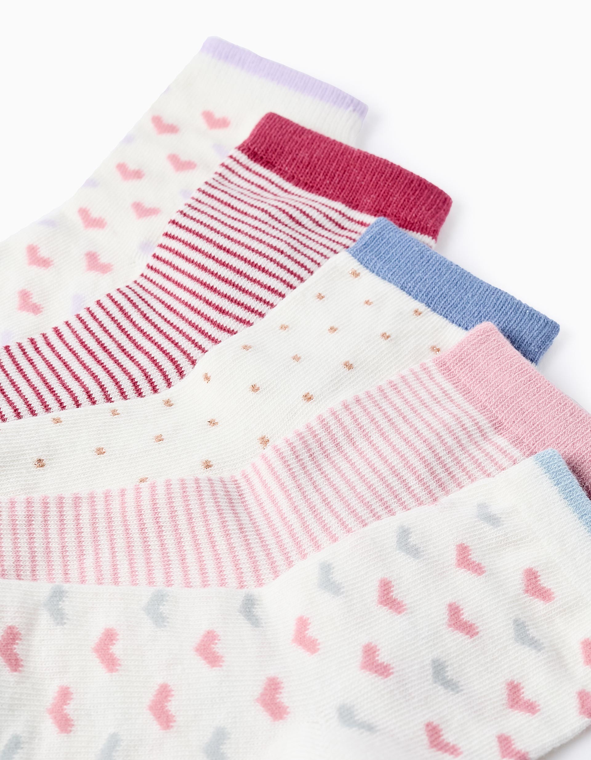 Pack 5 Pares de Meias com Motivo para Menina, Rosa/Azul/Lilás