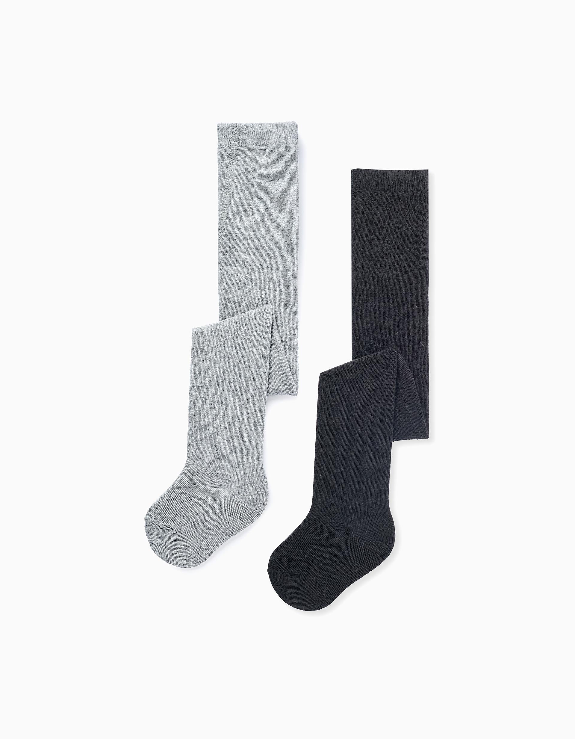 Pack 2 Collants pour Bébé Fille, Gris/Noir