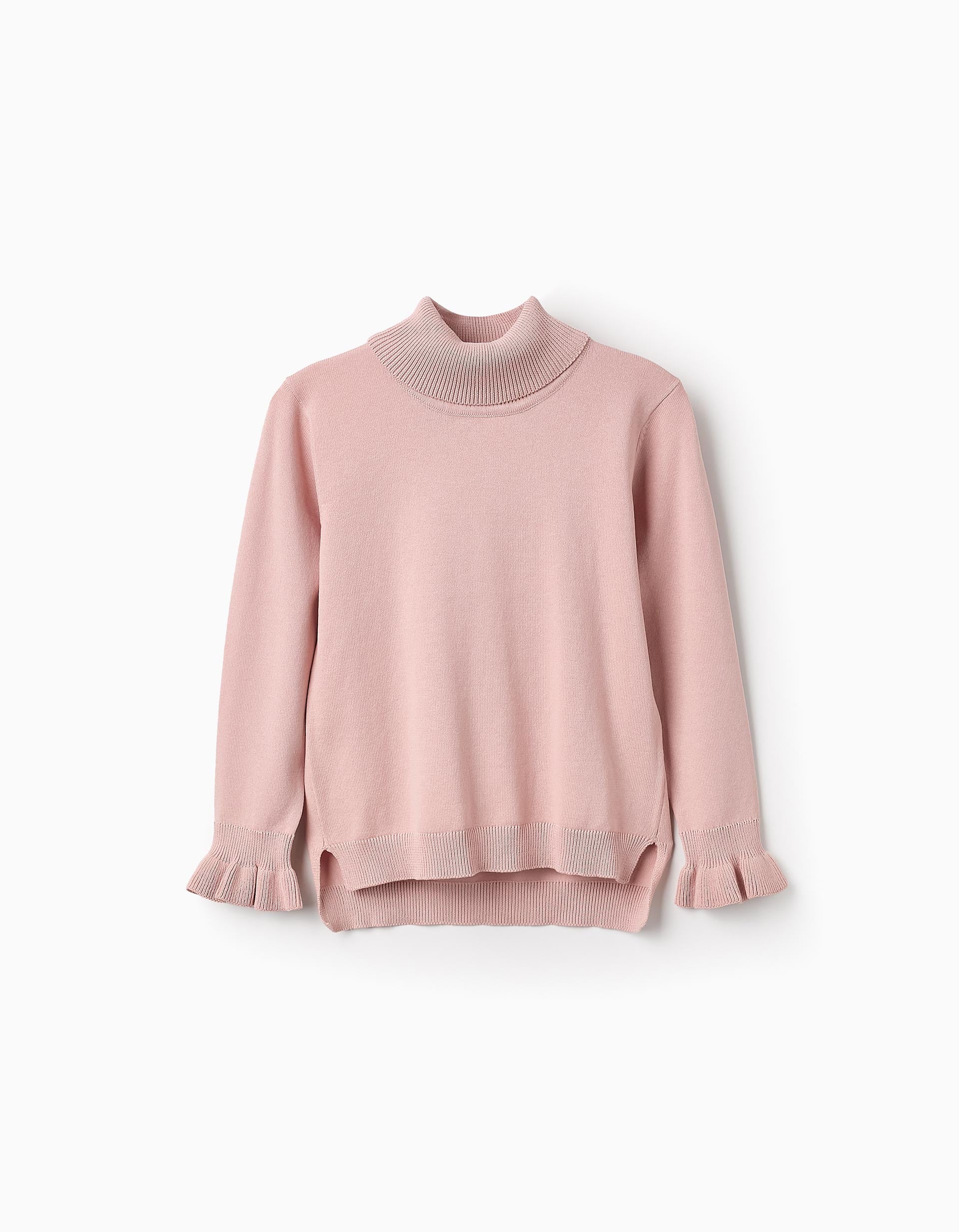 Pull en maille à Col Roulé et Poignets Ondulés pour Fille, Rose