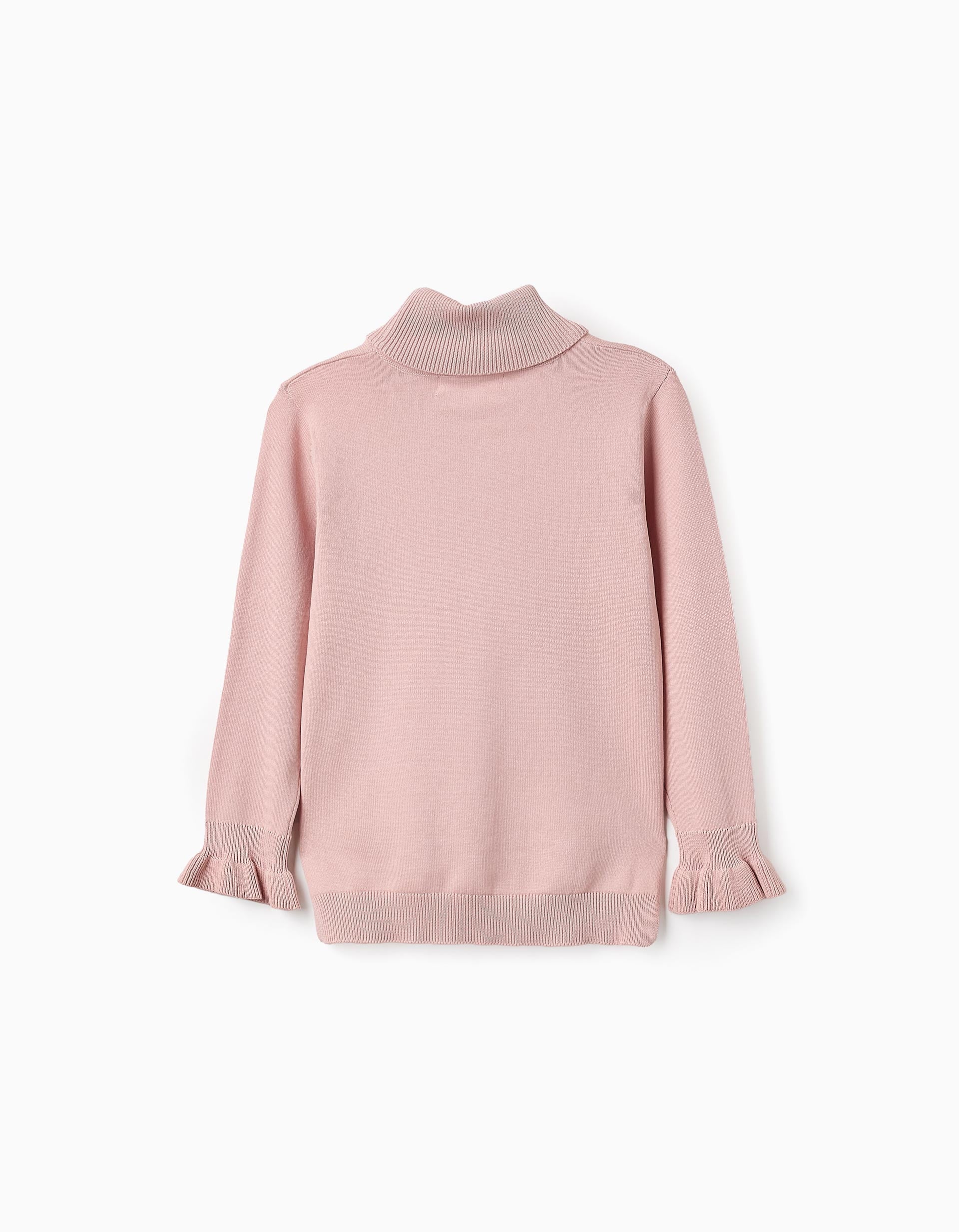 Pull en maille à Col Roulé et Poignets Ondulés pour Fille, Rose