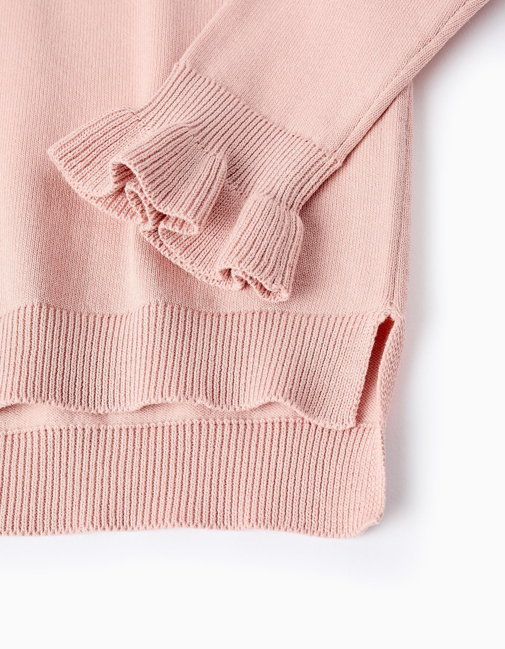 Jersey de Cuello Alto y Puños Ondulados para Niña, Rosa