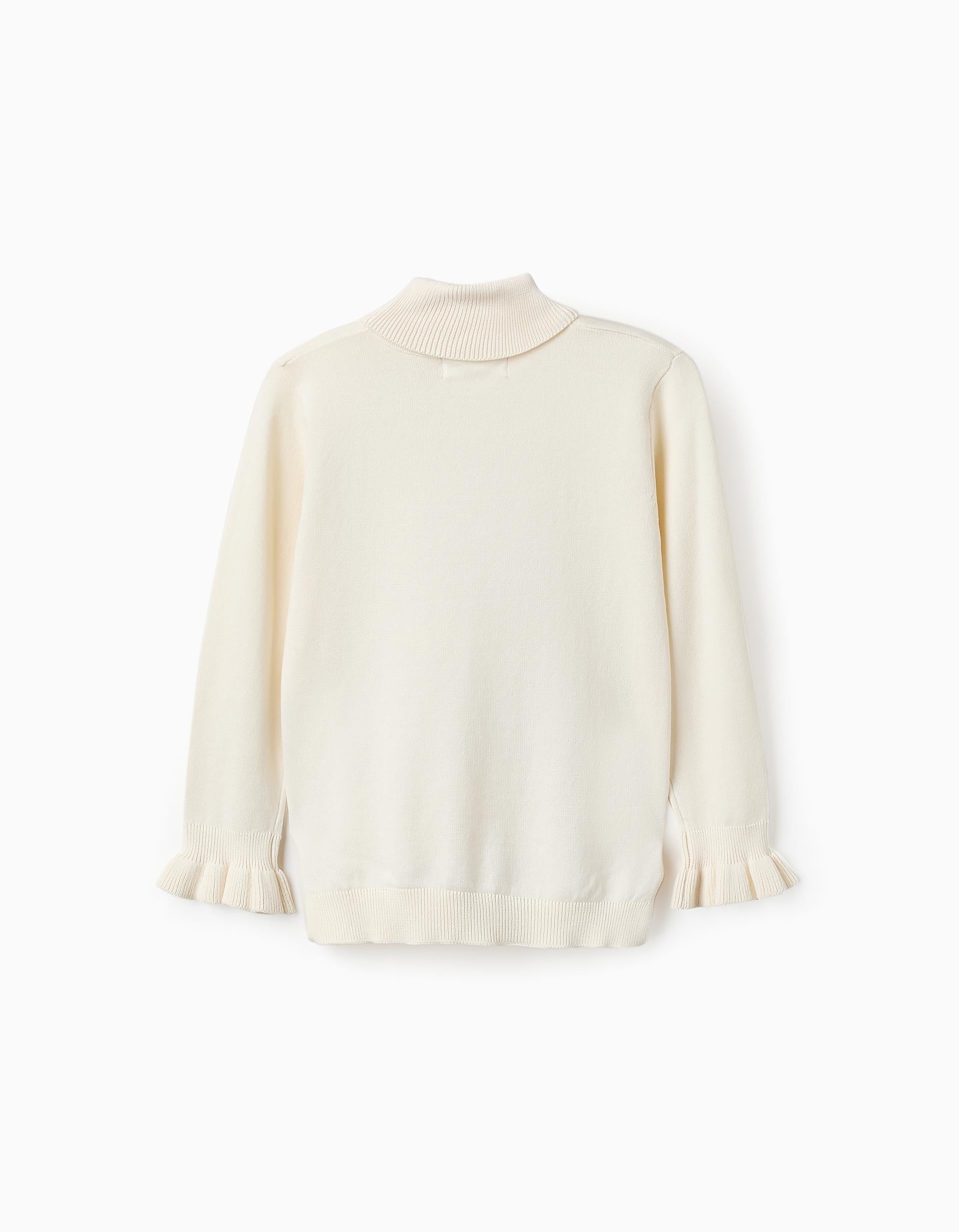 Pull en Maille à Col Roulé et Poignets Ondulés pour Fille, Blanc