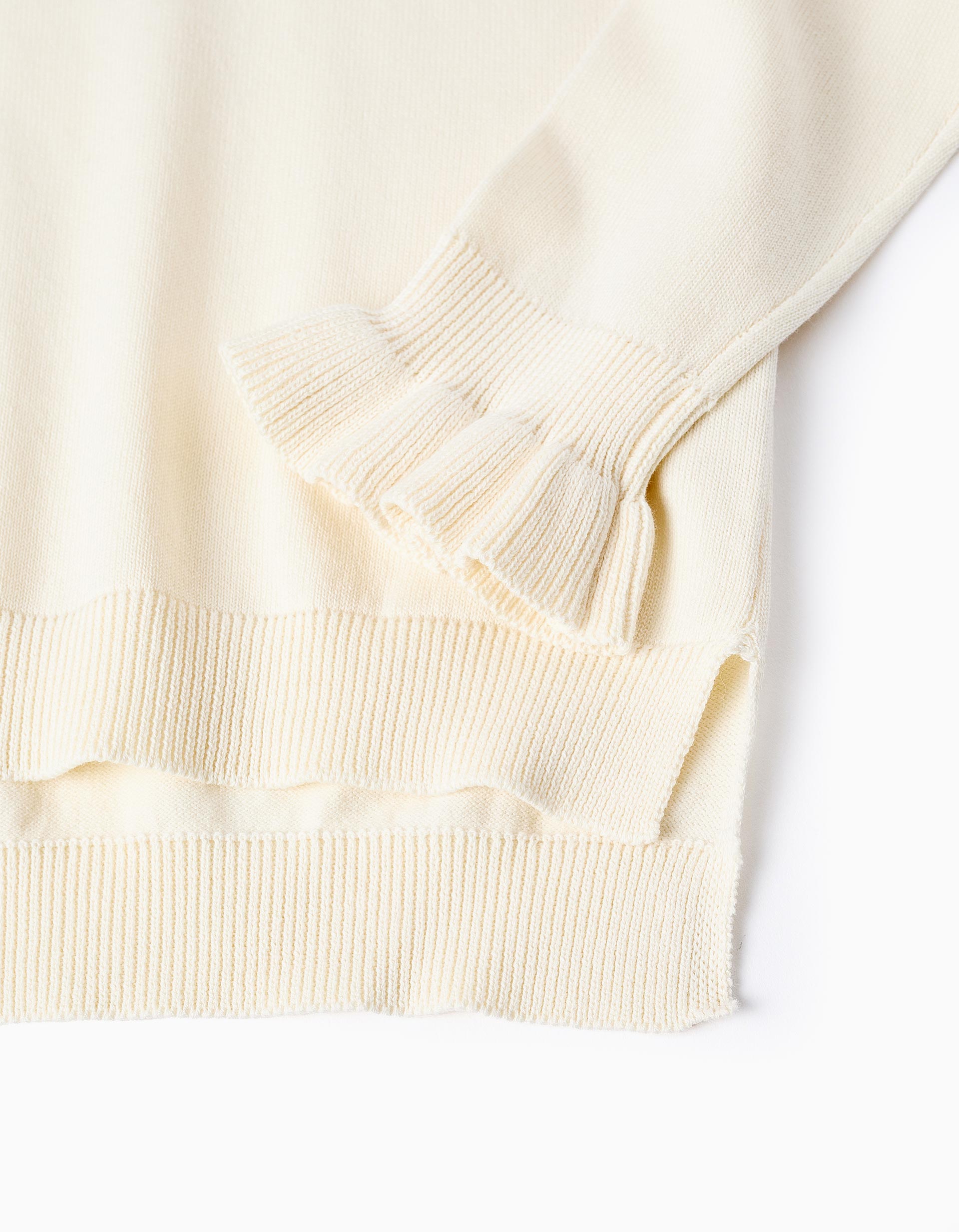 Pull en Maille à Col Roulé et Poignets Ondulés pour Fille, Blanc