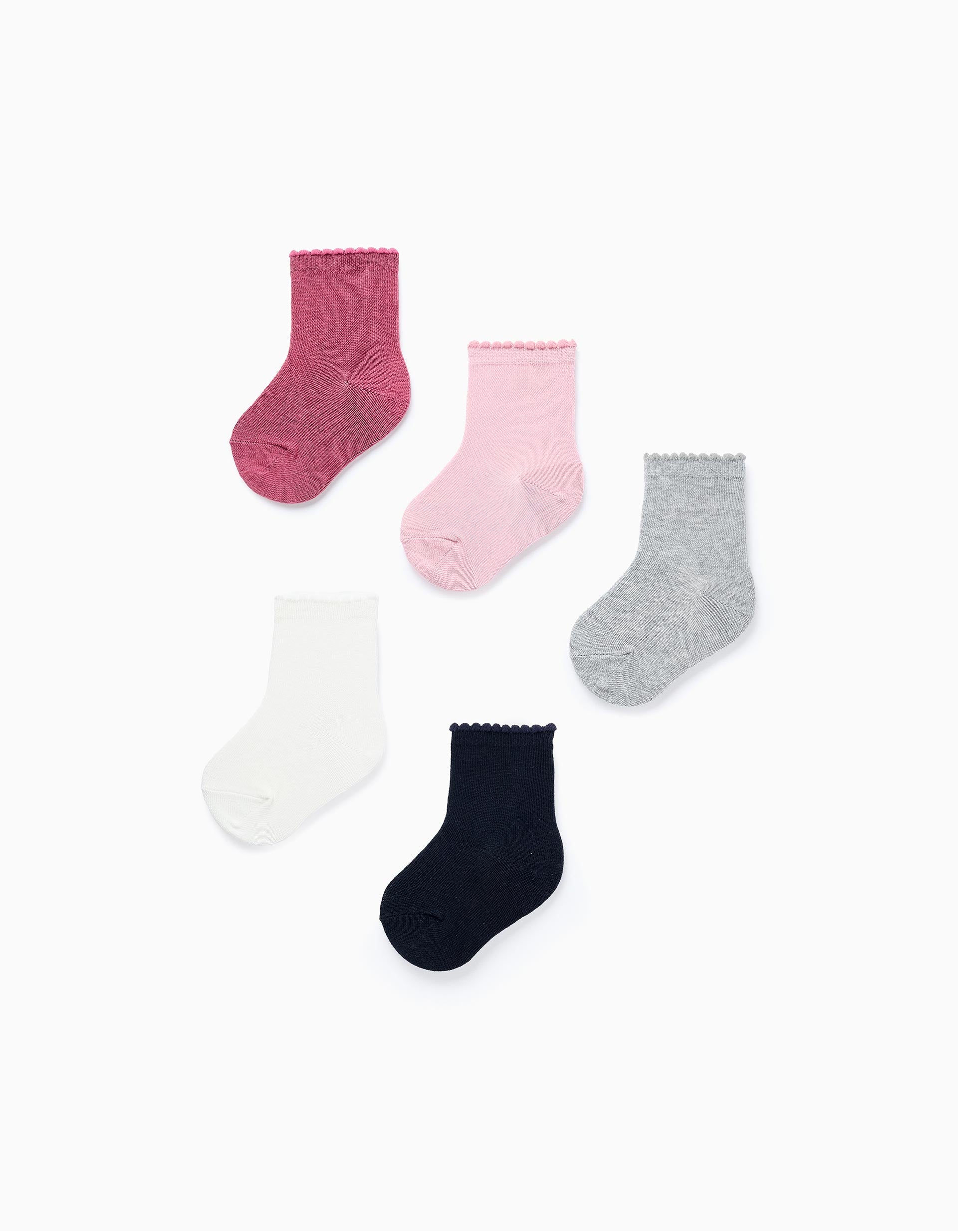 Pack 5 Pares de Meias com Cano Ondulado para Bebé Menina, Multicolor