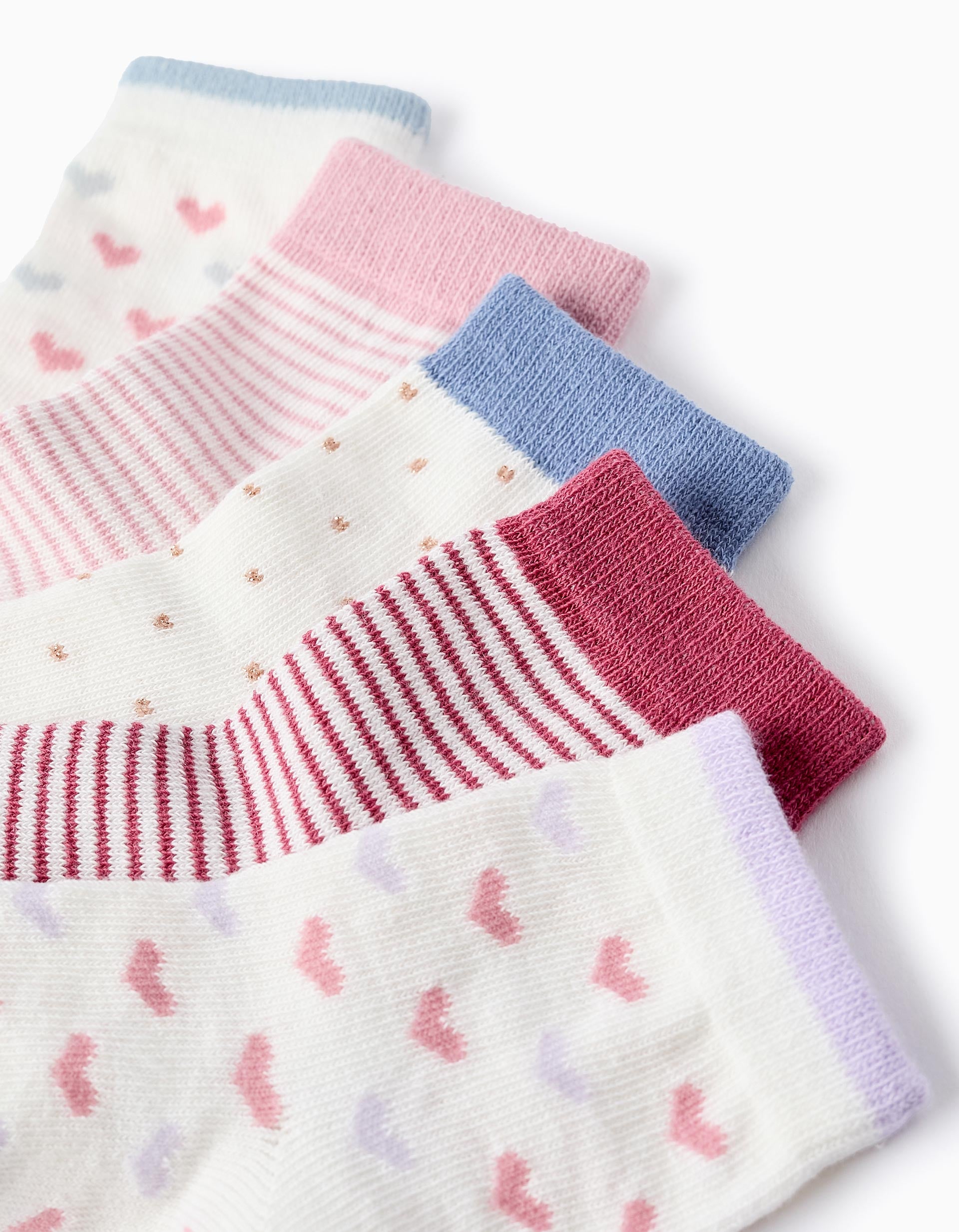 Pack 5 Paires de Chaussettes avec Motif pour Bébé Fille, Rose/Bleu/Lilas