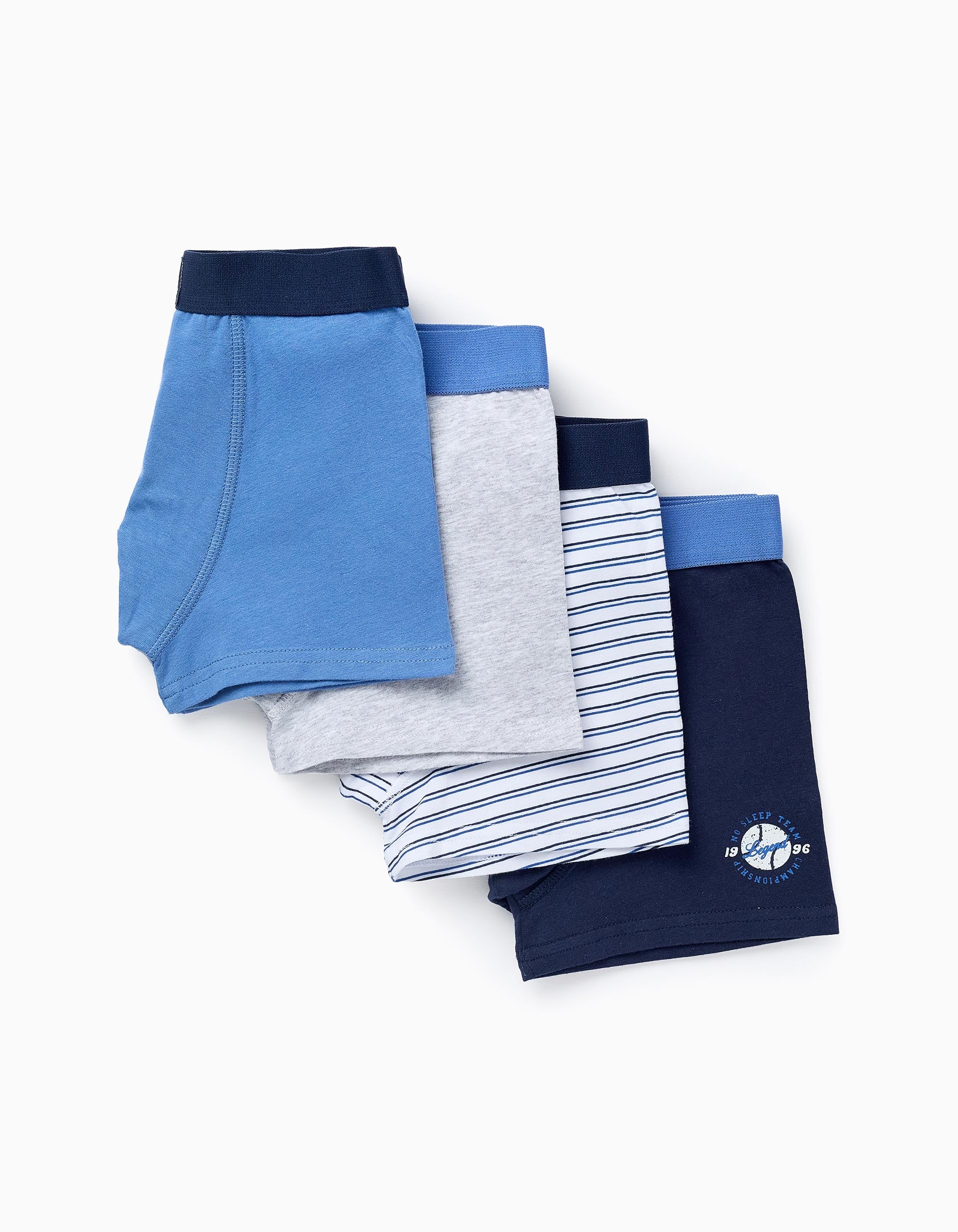 Pack 4 Boxers para Menino 'Basebol', Branco/Azul/Cinza