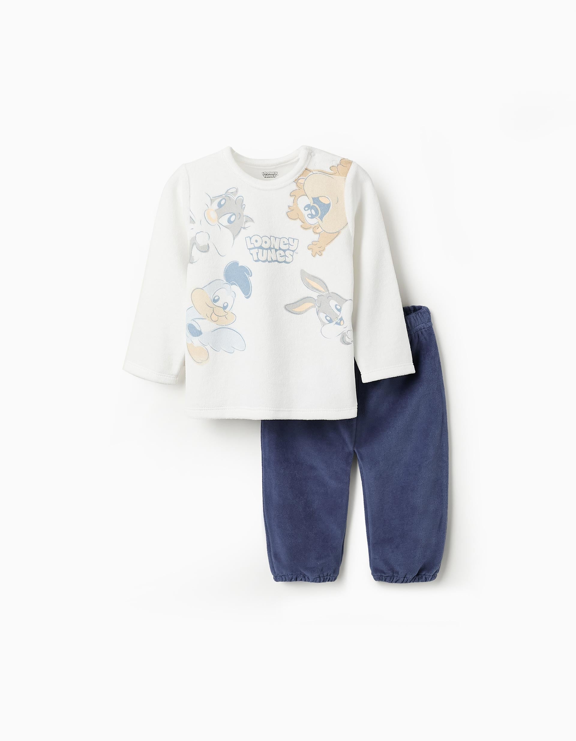 Pyjama en Velours pour Bébé Garçon 'Looney Tunes', Blanc/Bleu