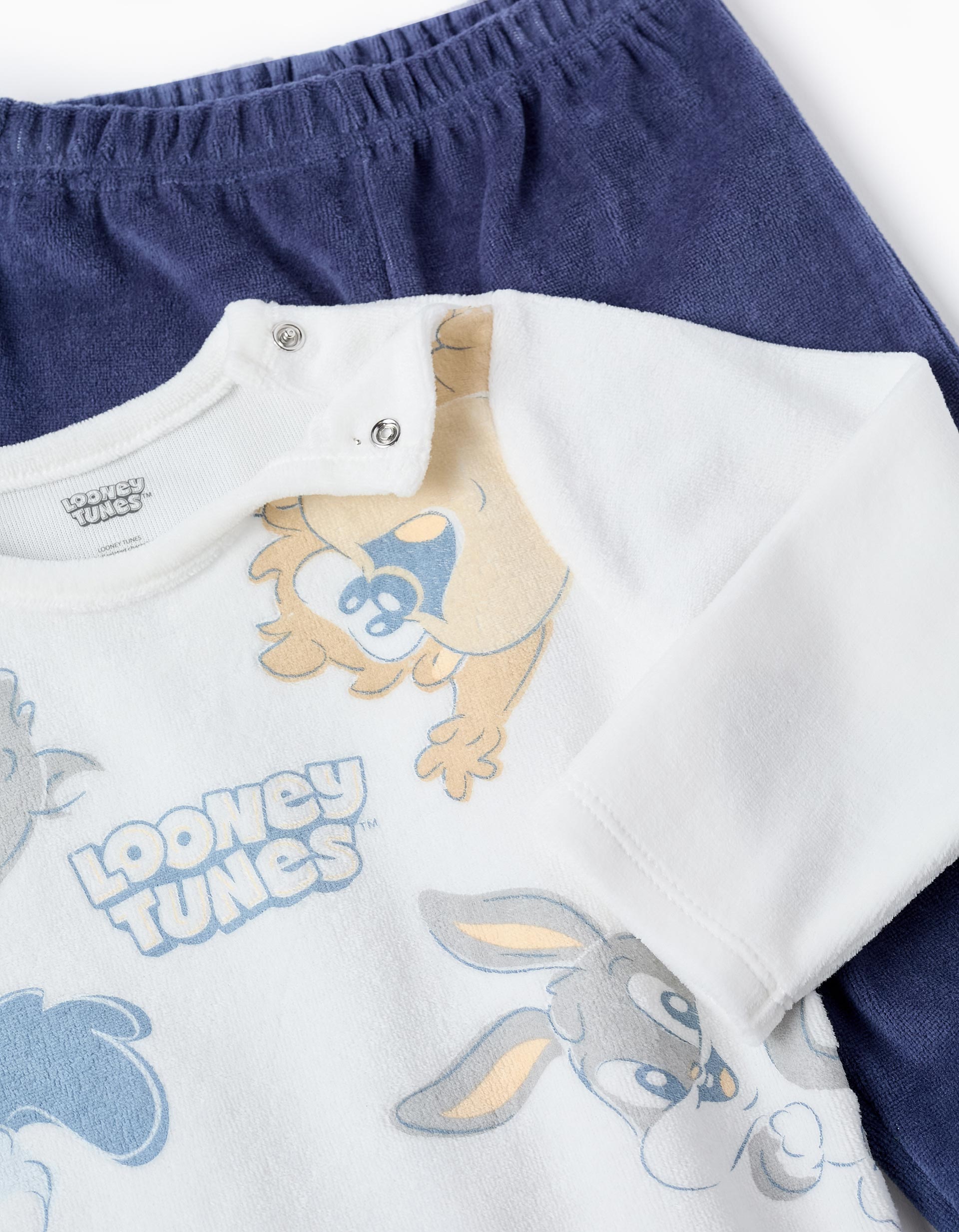 Pijama de Terciopelo para Bebé Niño 'Looney Tunes', Blanco/Azul