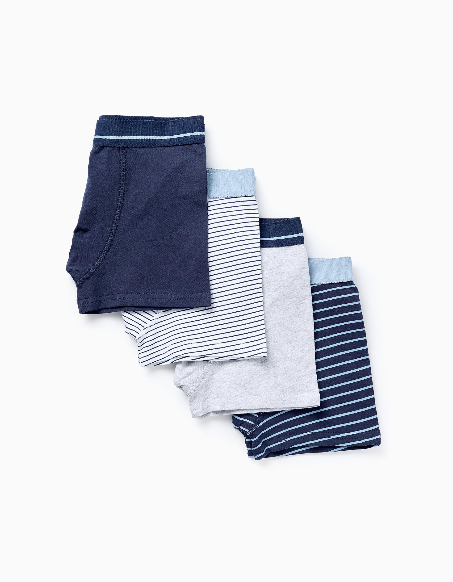 Pack 4 Boxers para Niño 'Riscas', Azul/Gris/Blanco