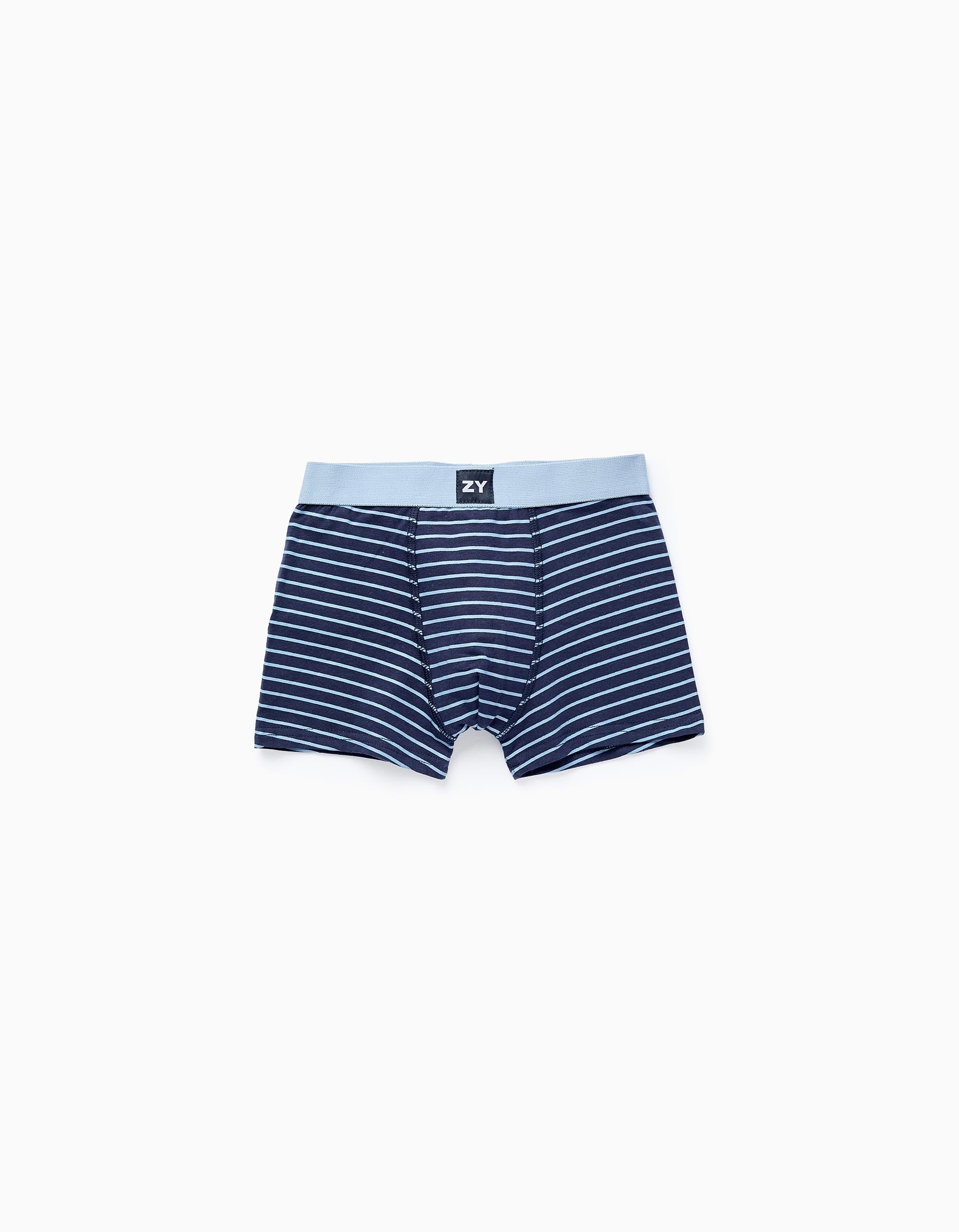 Pack 4 Boxers para Menino 'Riscas', Azul/Cinza/Branco