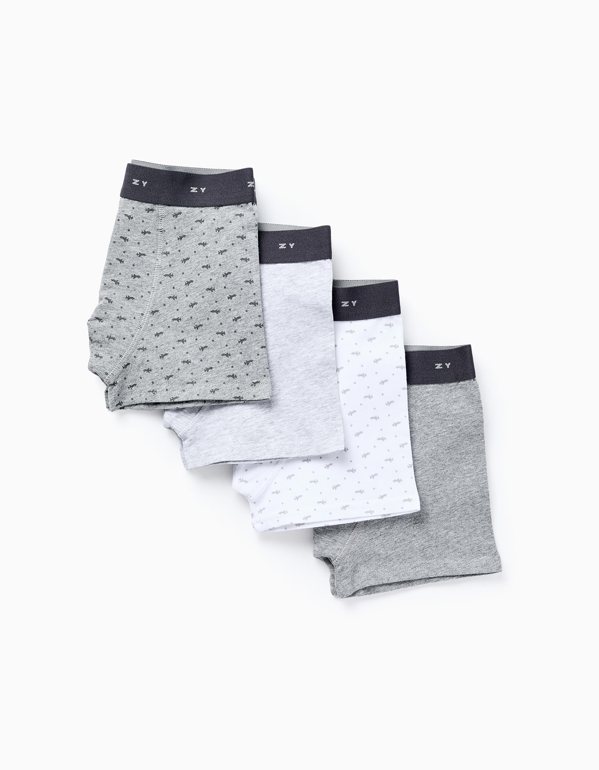 Pack of 4 Boxer Shorts for Boys 'Shark', Blue/Grey