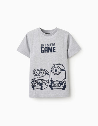 T-shirt de Algodão para Menino 'Minions', Cinza