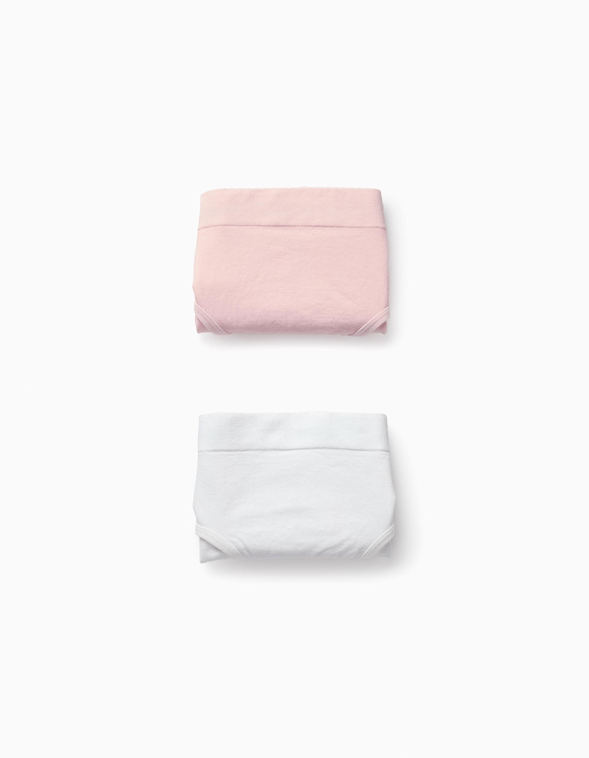 Pack 2 Cuecas Hipsters de Microfibra para Menina, Branco/Rosa