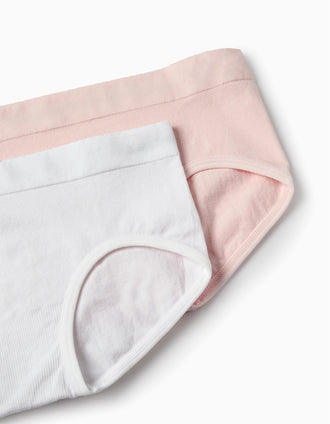 Pack of 2 Hipster Briefs in Microfiber for Girls, White/Pink