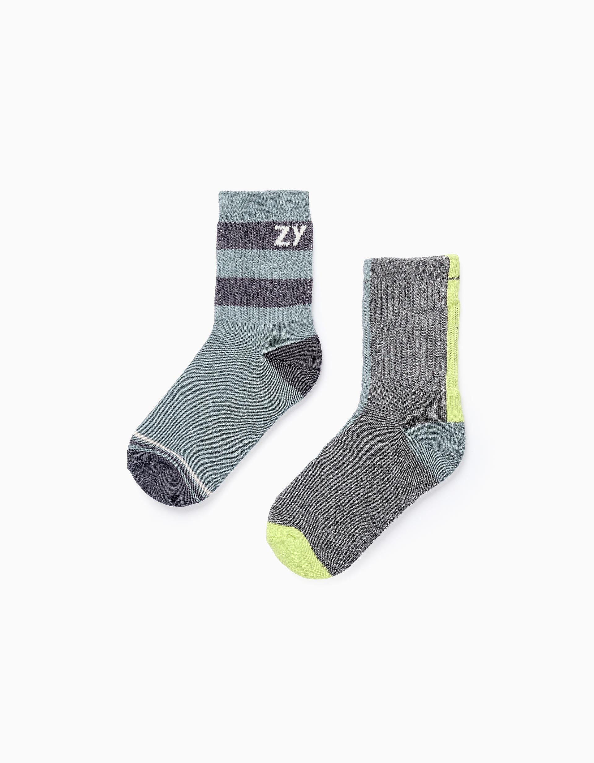 Pack 2 Paires de Chaussettes Rétro pour Garçon 'ZY', Vert/Gris