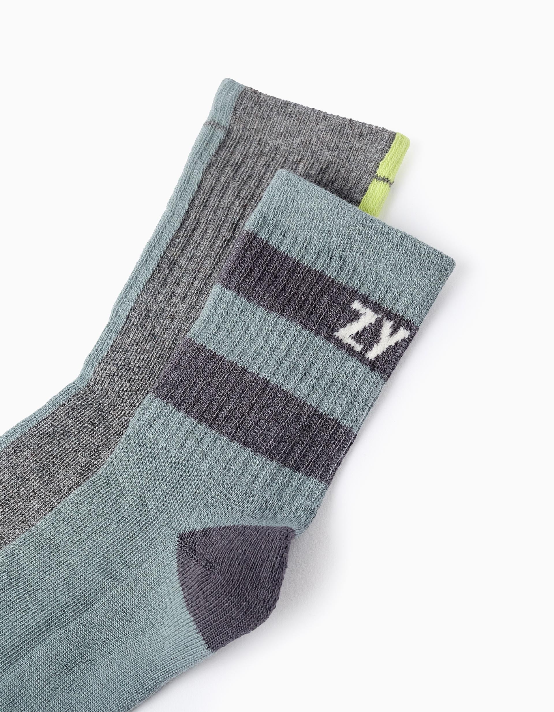 Pack 2 Pairs of Retro Socks for Boys 'ZY', Green/Grey