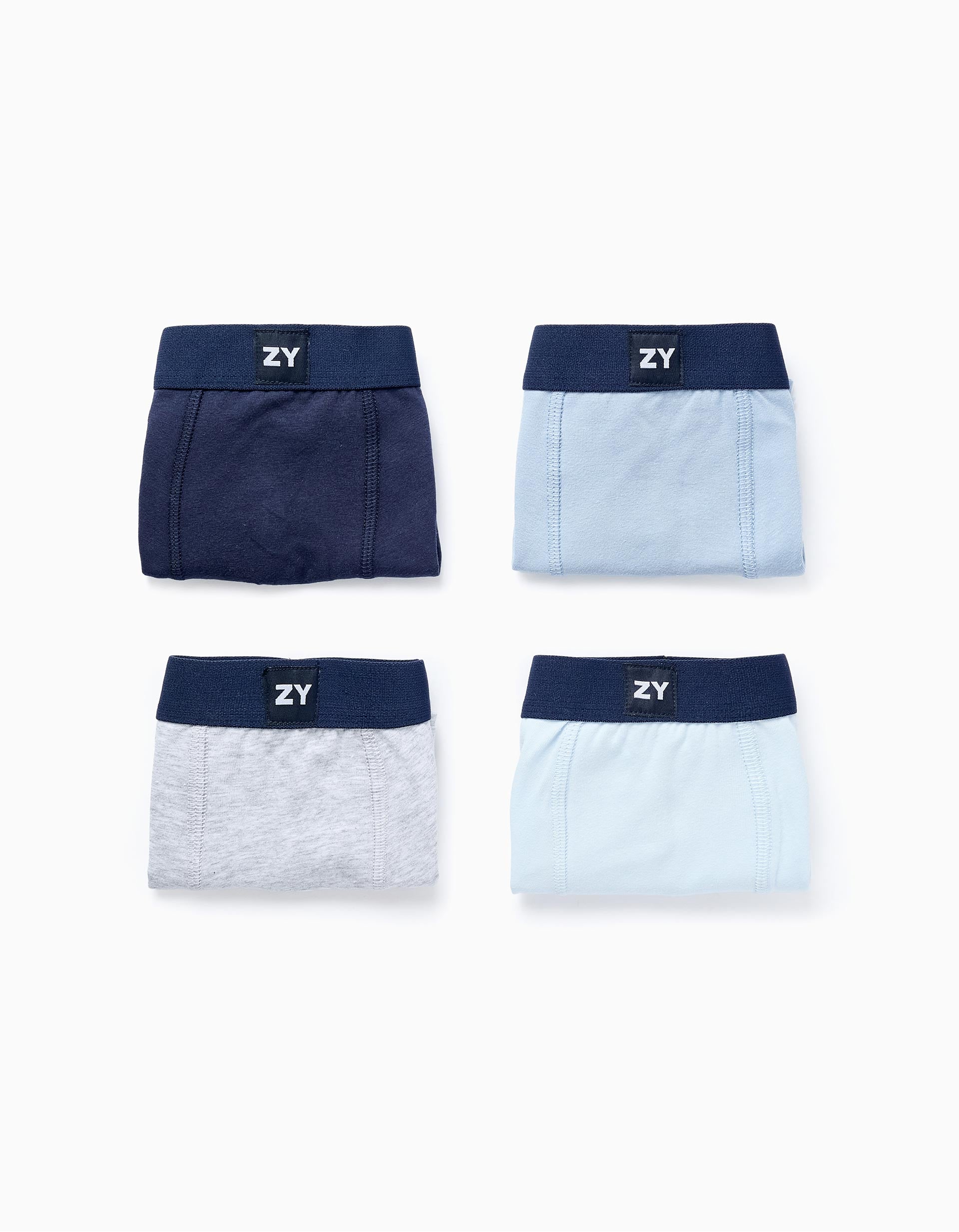 Pack 4 Boxers Lisos para Menino, Azul/Cinza