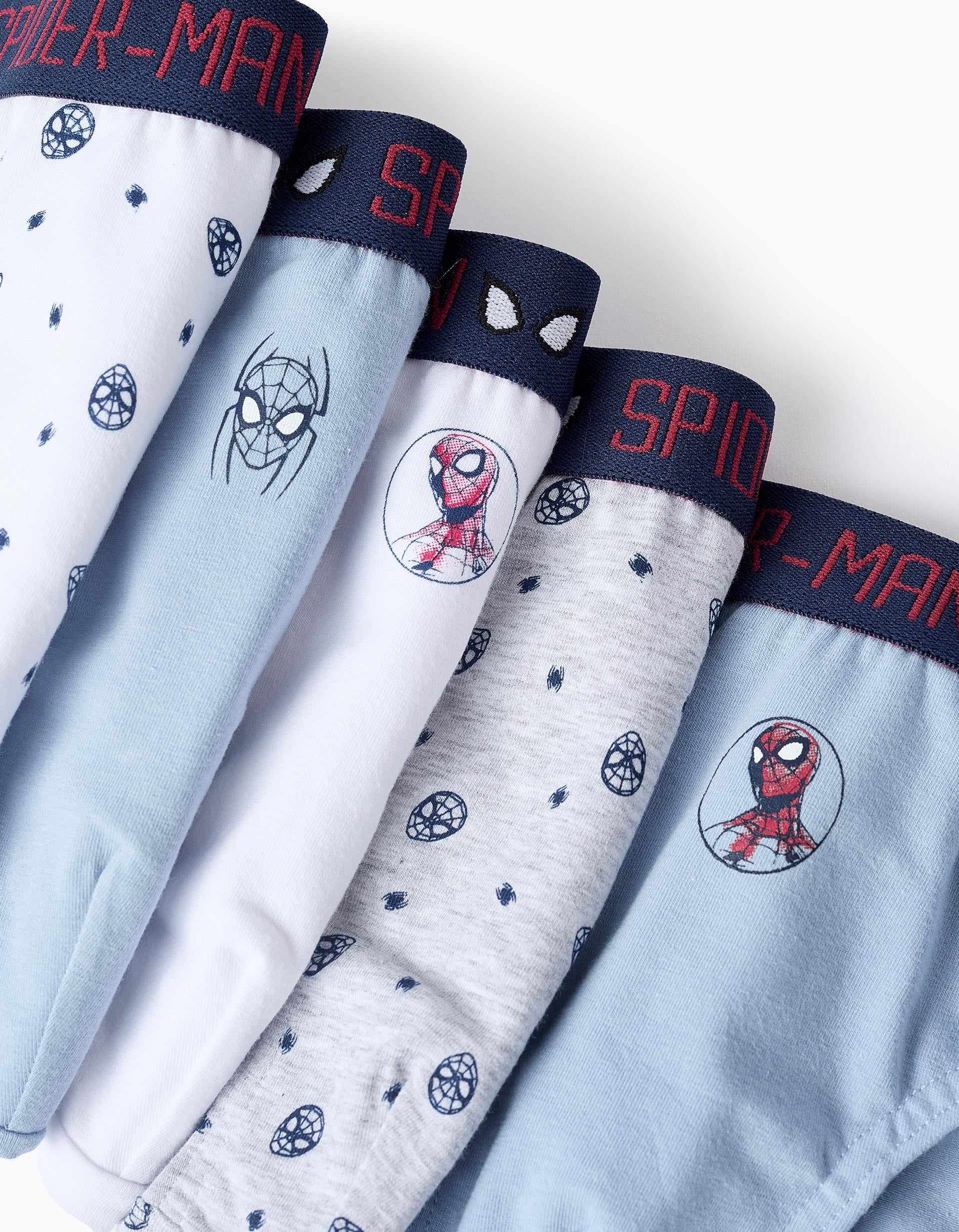 Pack 5 Cuecas para Menino 'Spider-Man', Branco/Azul/Cinza