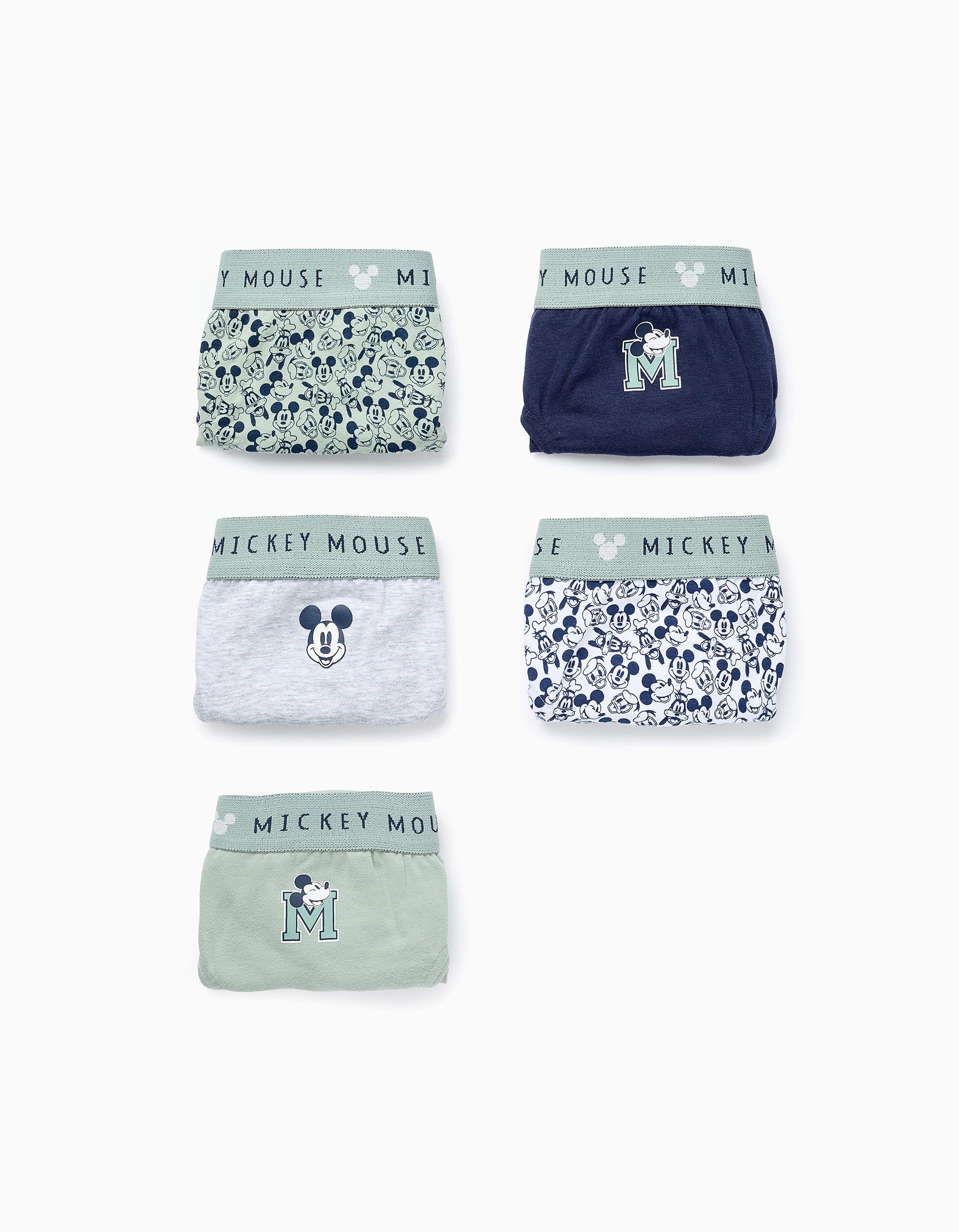 Pack 5 Calzoncillos Slips para Niño 'Mickey', Verde/Azul/Gris'