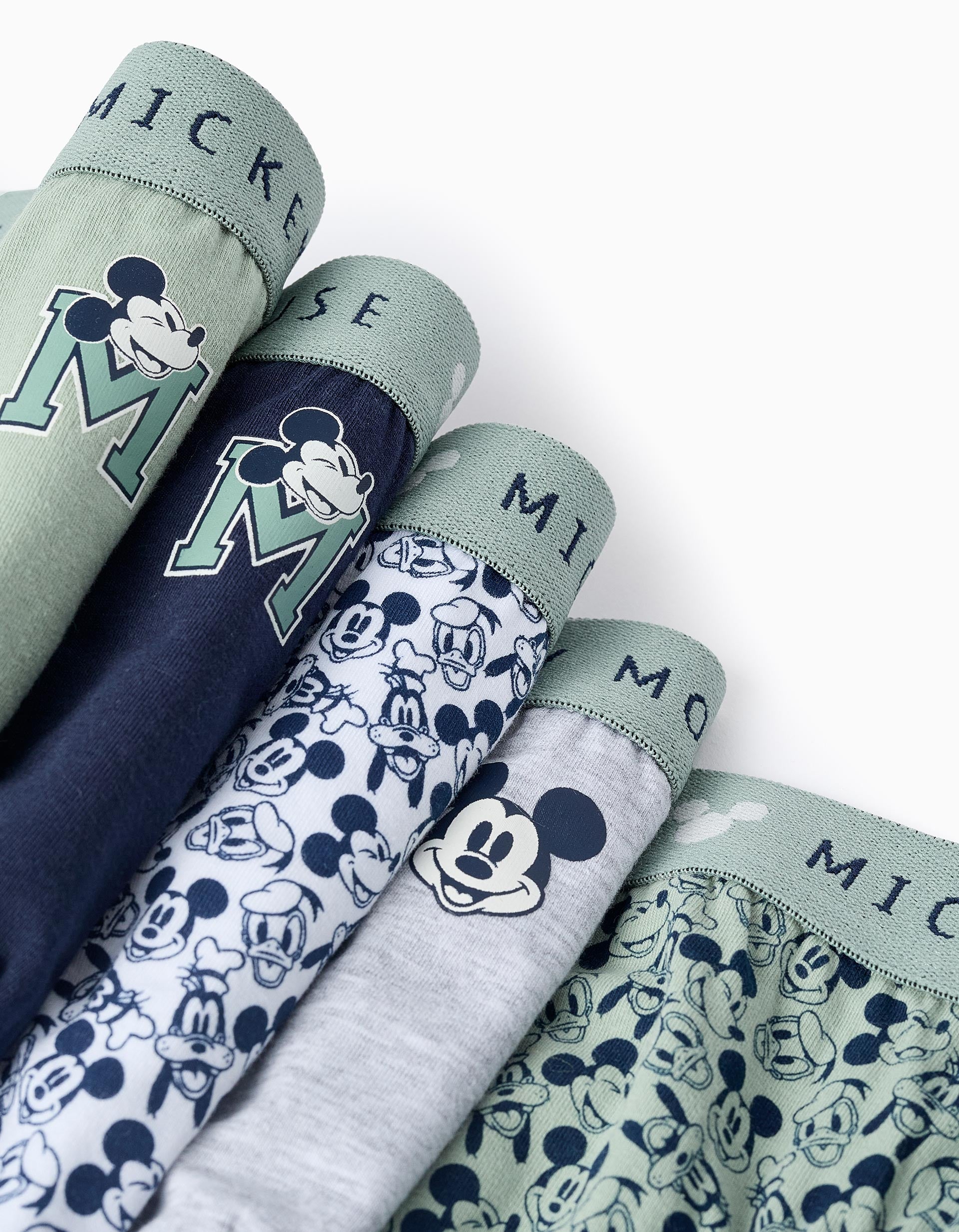 Pack 5 Slips pour Garçon 'Mickey', Vert(Bleu/Grise)