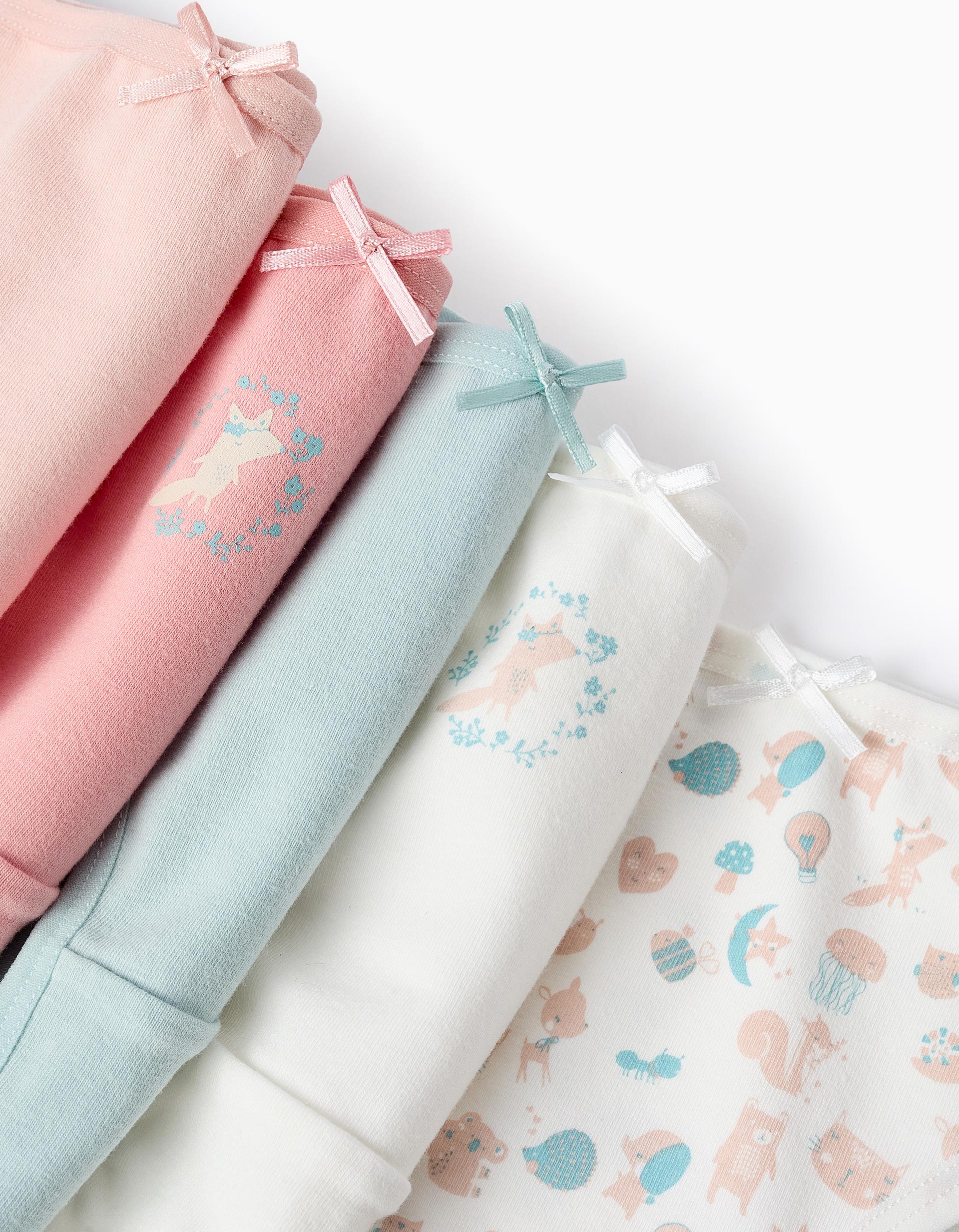 Pack 5 Culottes pour Fille 'Renard', Blanc/Rose/Bleu