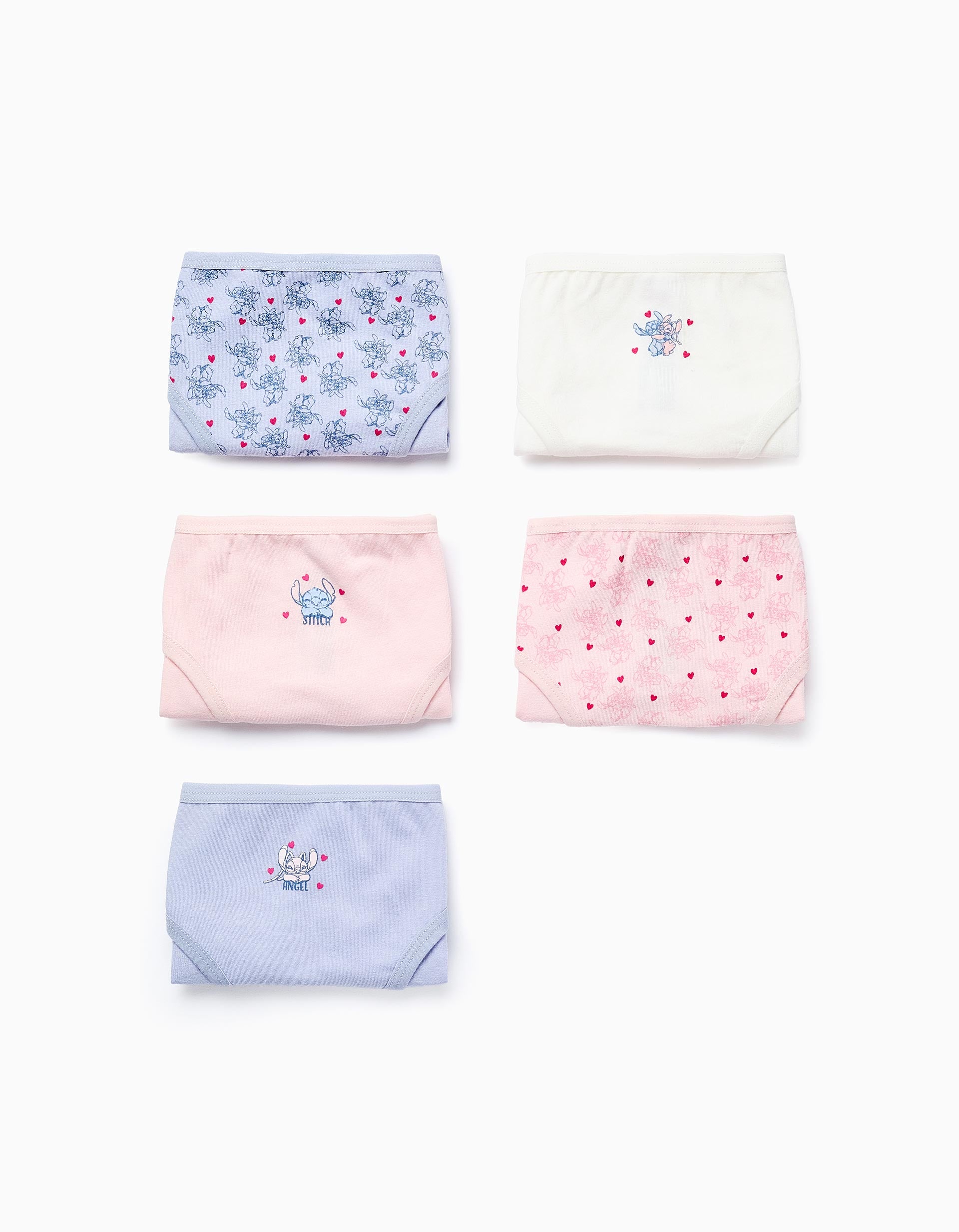 Pack 5 Cuecas para Menina 'Stitch', Rosa/Lilás/Branco