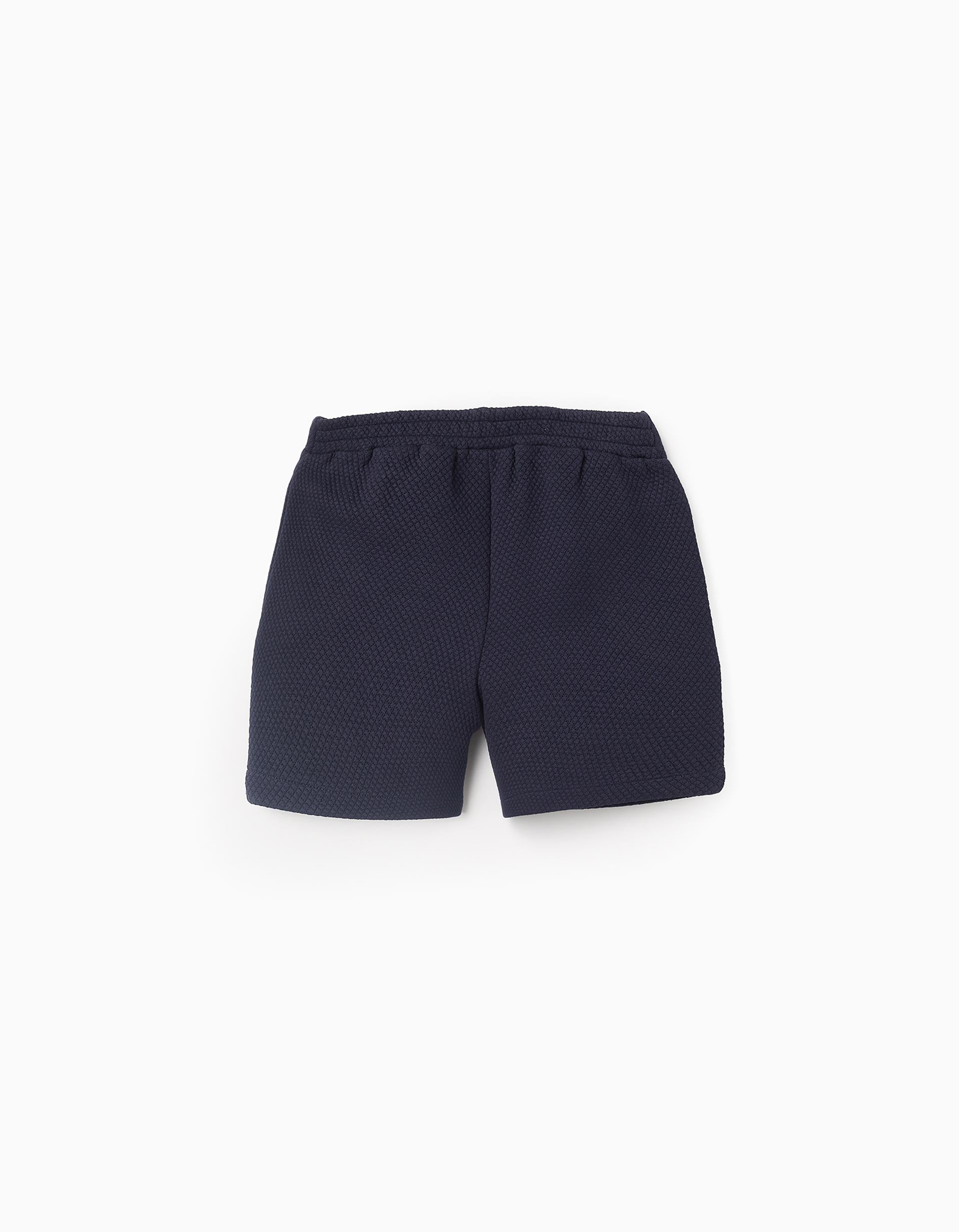 Textured Shorts with Velvet Bow for Girls, Dark Blue