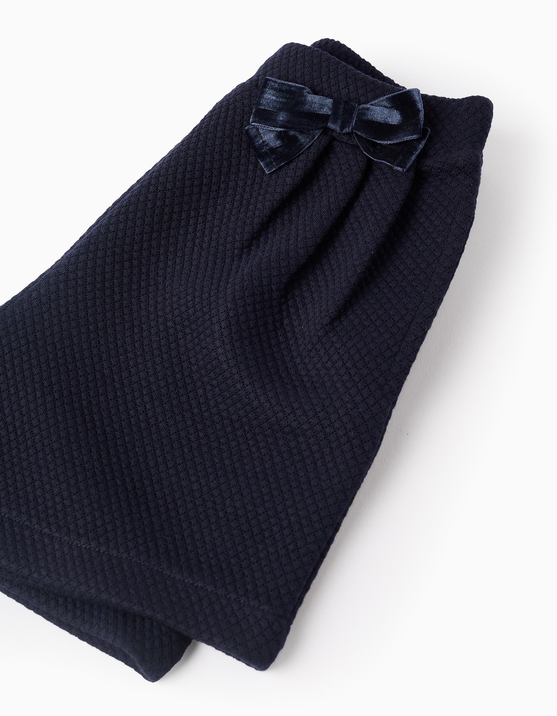 Textured Shorts with Velvet Bow for Girls, Dark Blue