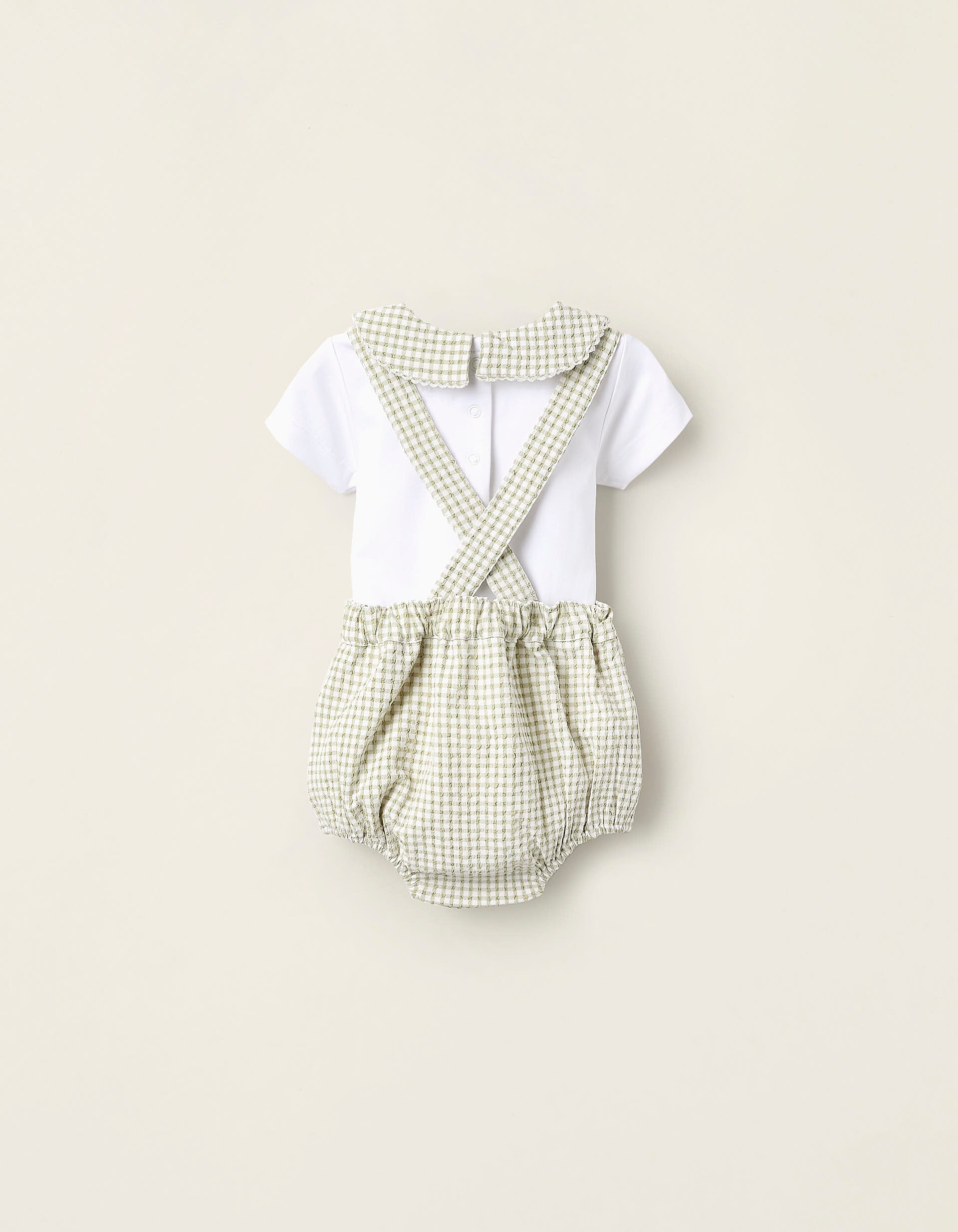 Bodysuit + Gingham Jumpsuit for Newborn Boys, White/Green