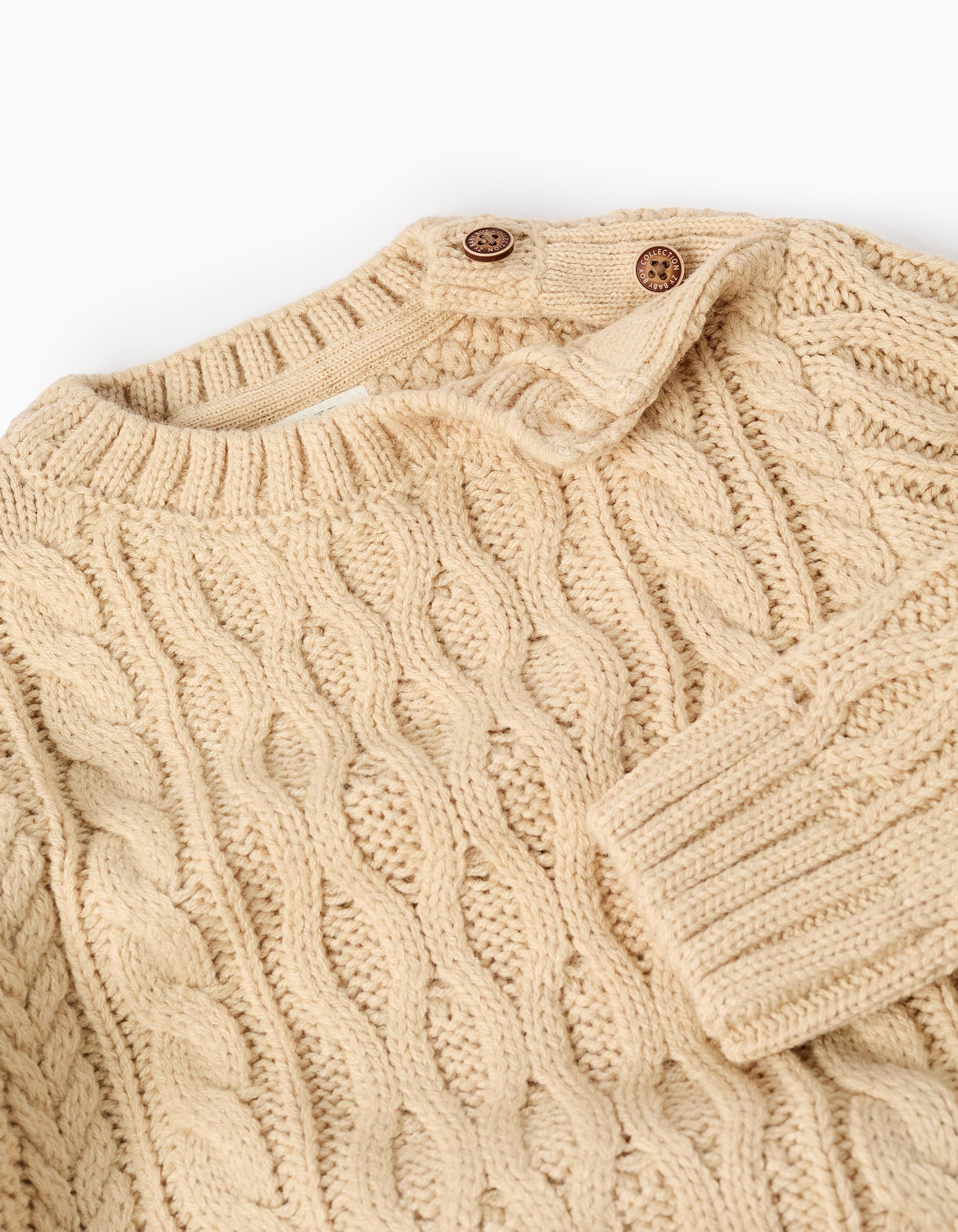 Cable Knit Jumper for Baby Boys, Beige