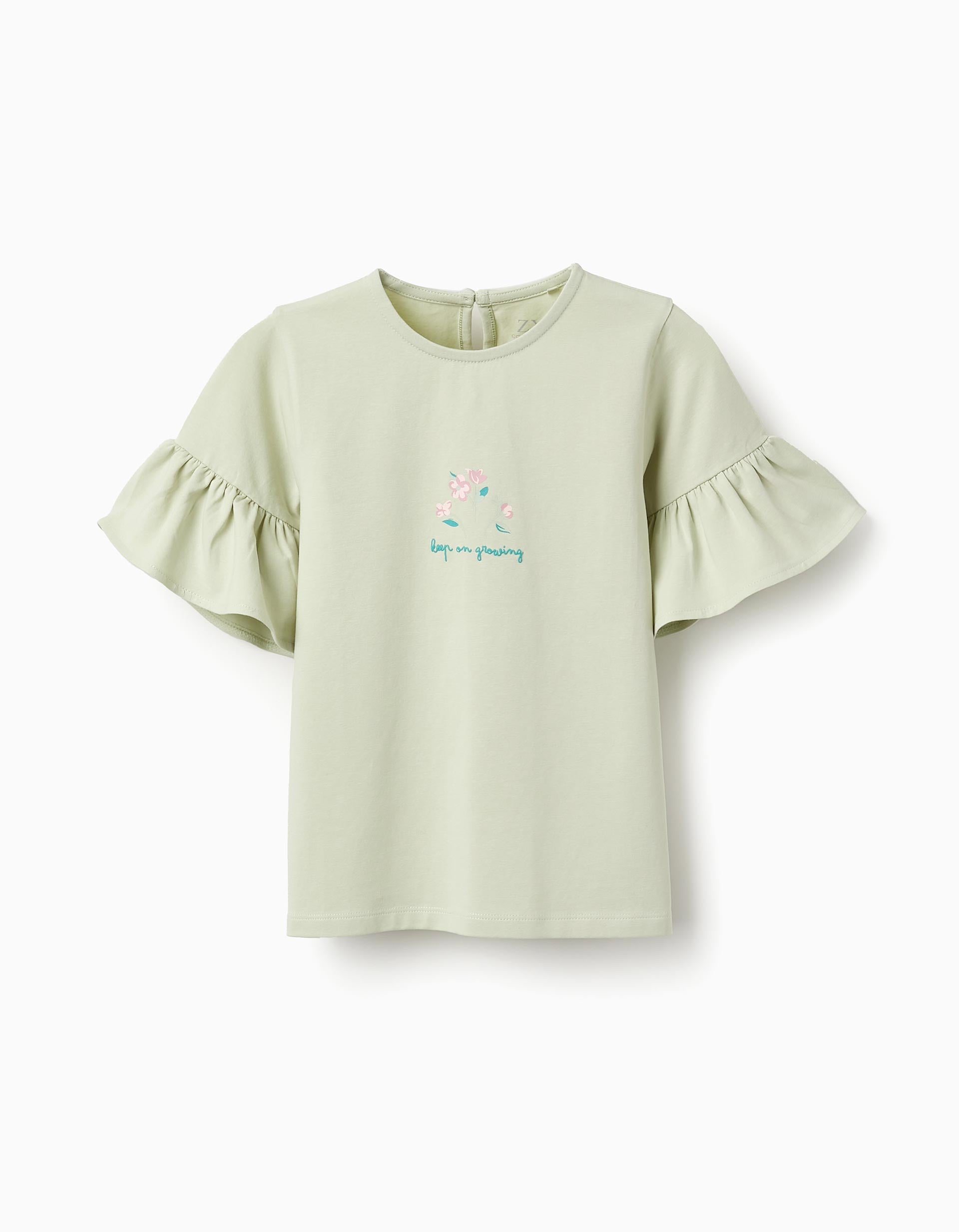 T-shirt com Mangas de Folhos para Menina, Verde