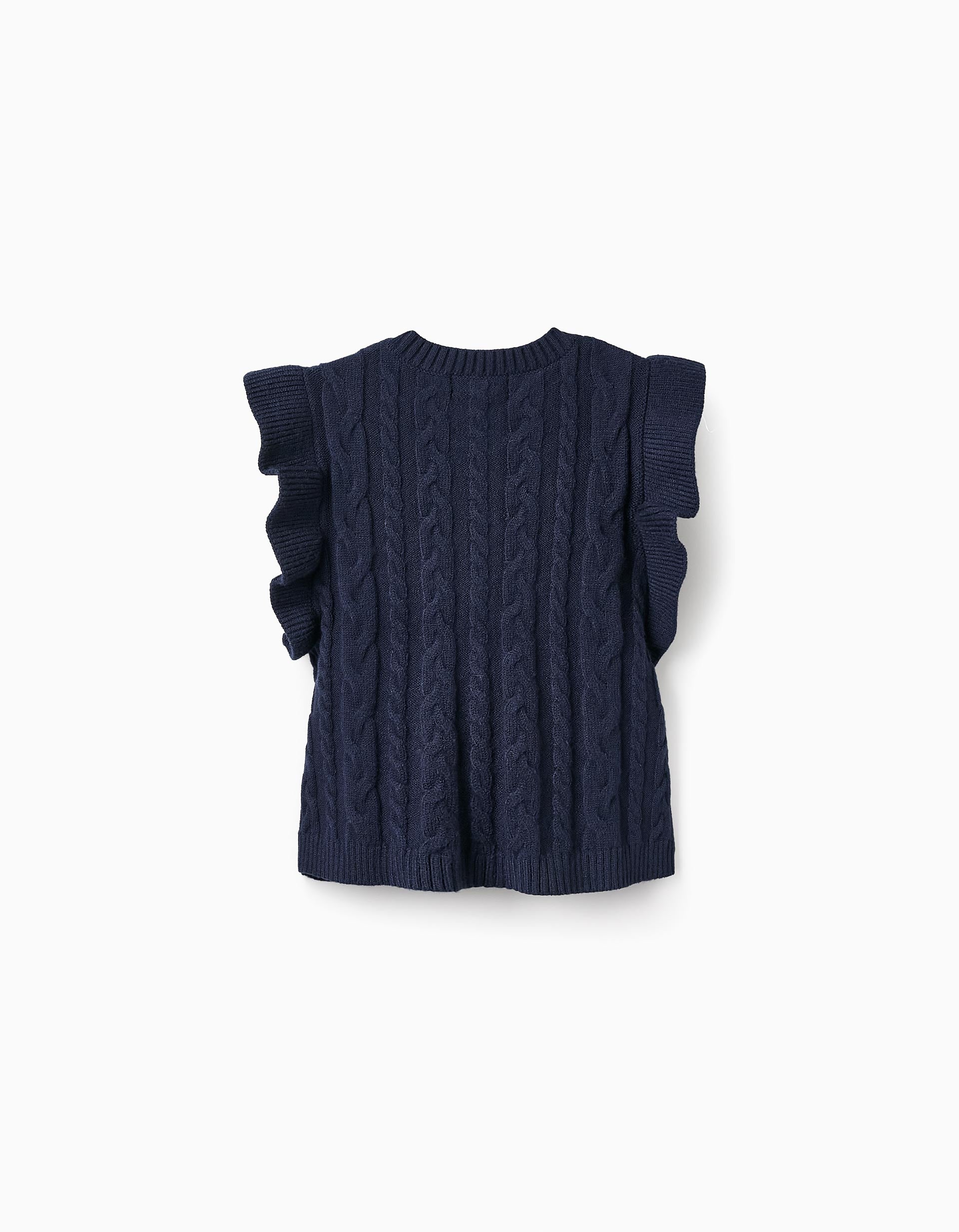 Gilet en Maille avec Volants pour Fille, Bleu Foncé