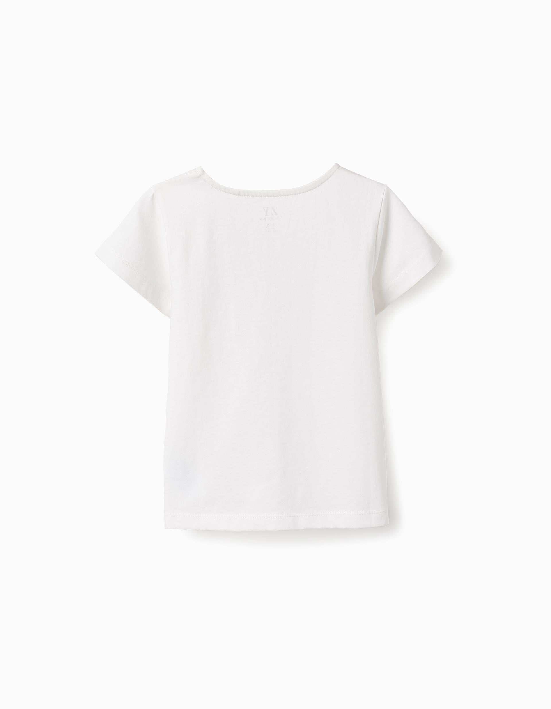 T-shirt de Coton avec Imprimé pour Fille, Blanc/Rouge