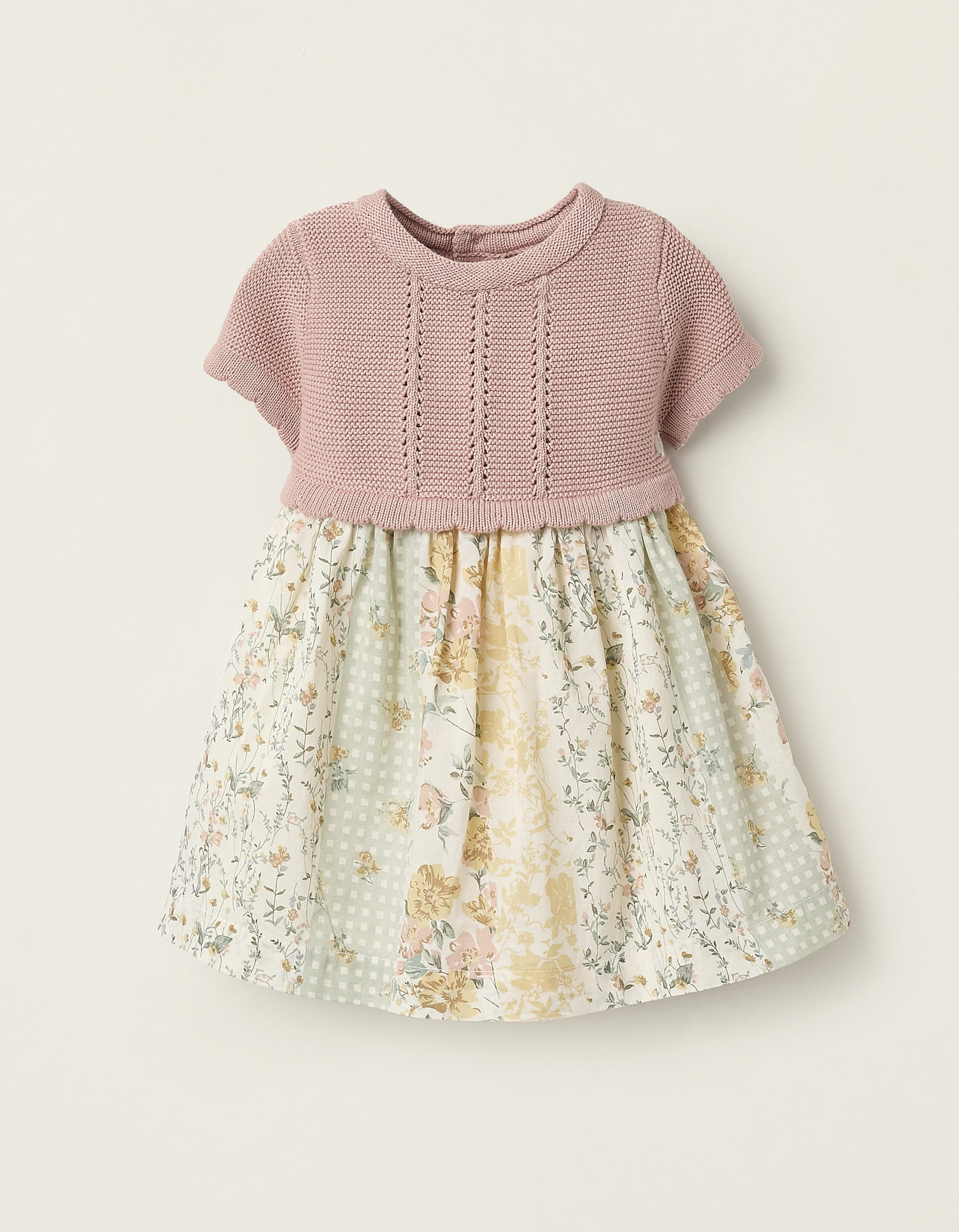 Robe Combinée Florale pour Nouveau-Née, Rose/Beige