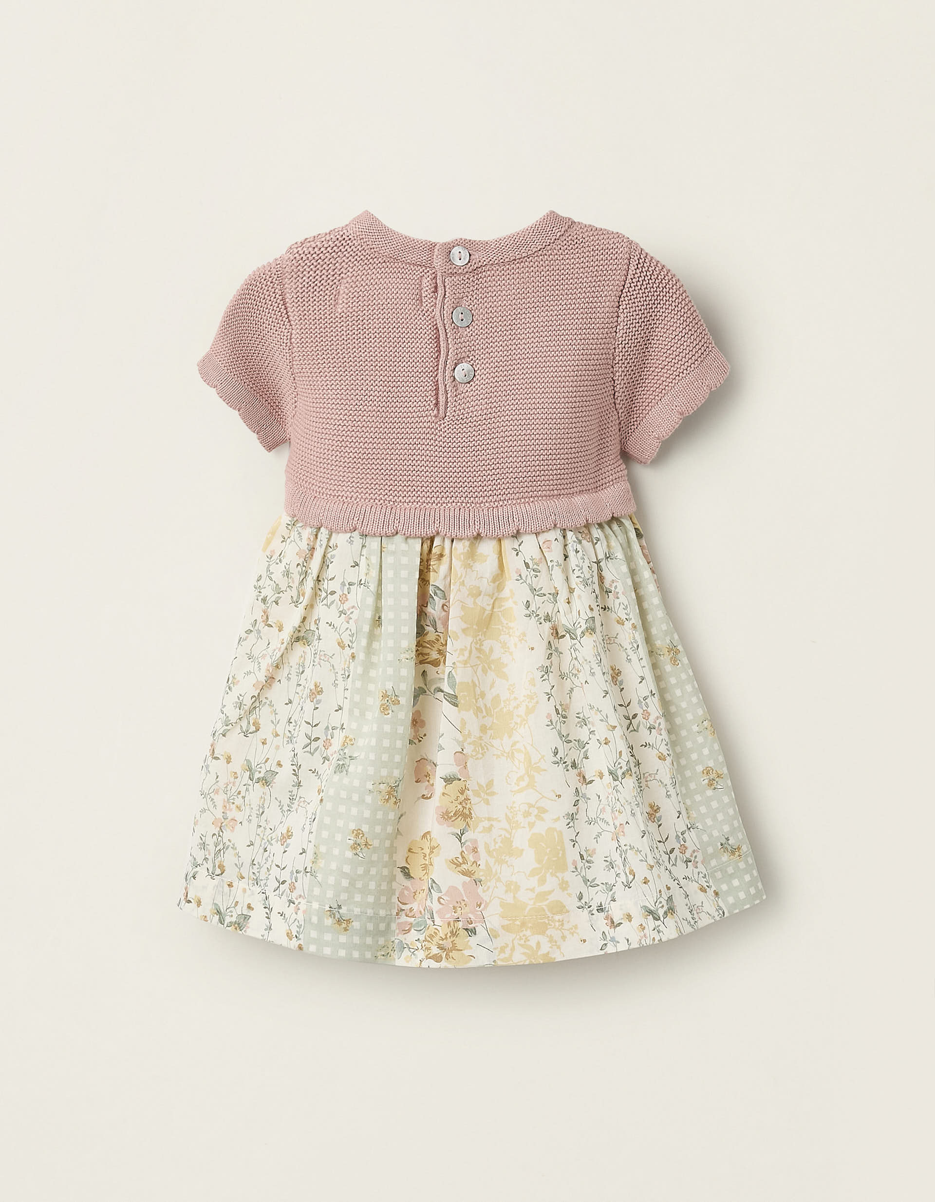 Robe Combinée Florale pour Nouveau-Née, Rose/Beige