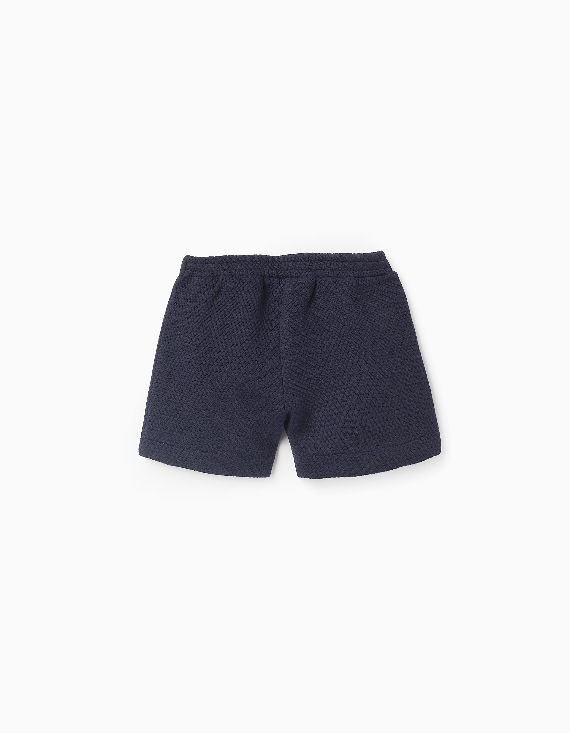 Short avec Texture et Nœud en Velours pour Bébé Fille, Bleu Foncé